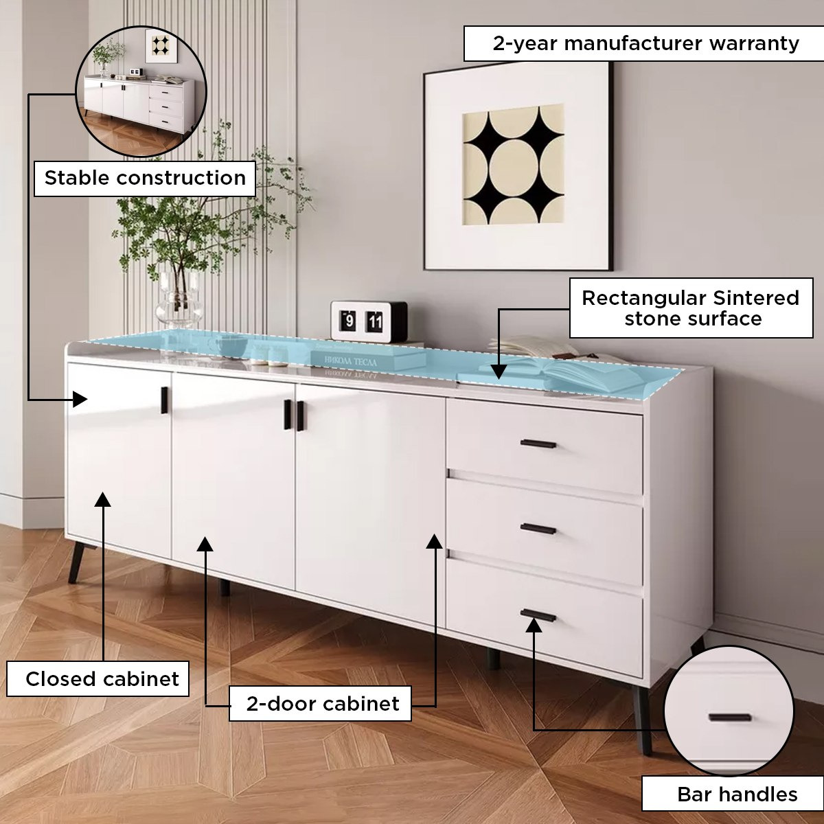 Marwell 2 Metre 3-Door Sintered Stone Top Large Sideboard with 3 Drawers-hbxfurniture-diningroom-buffetsandsideboards-image-5
