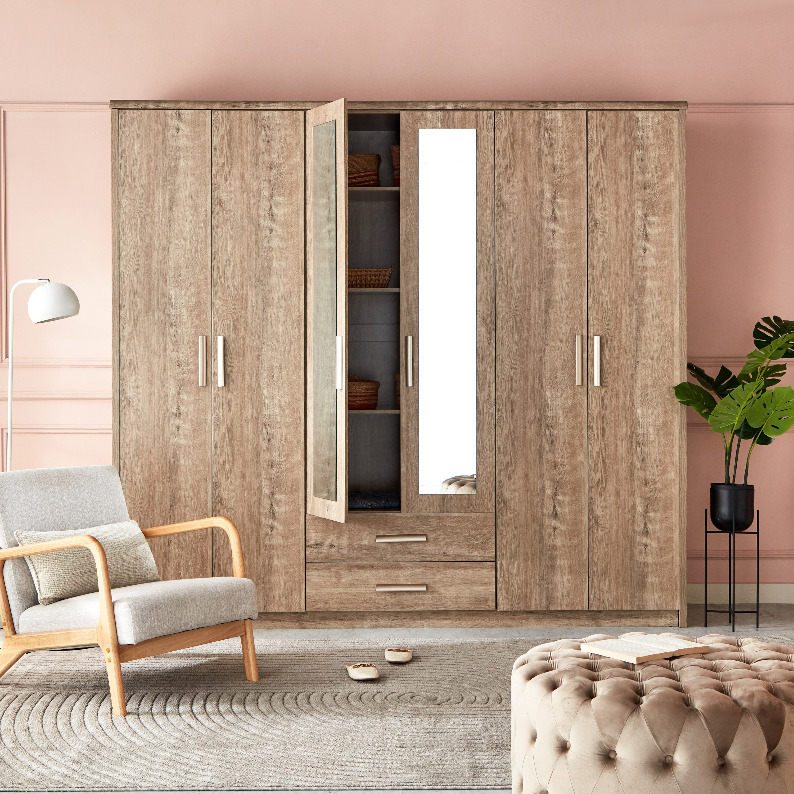 Curvy 6-Door Wardrobe with 2 Drawers-hbxfurniture-wardrobes-image-11