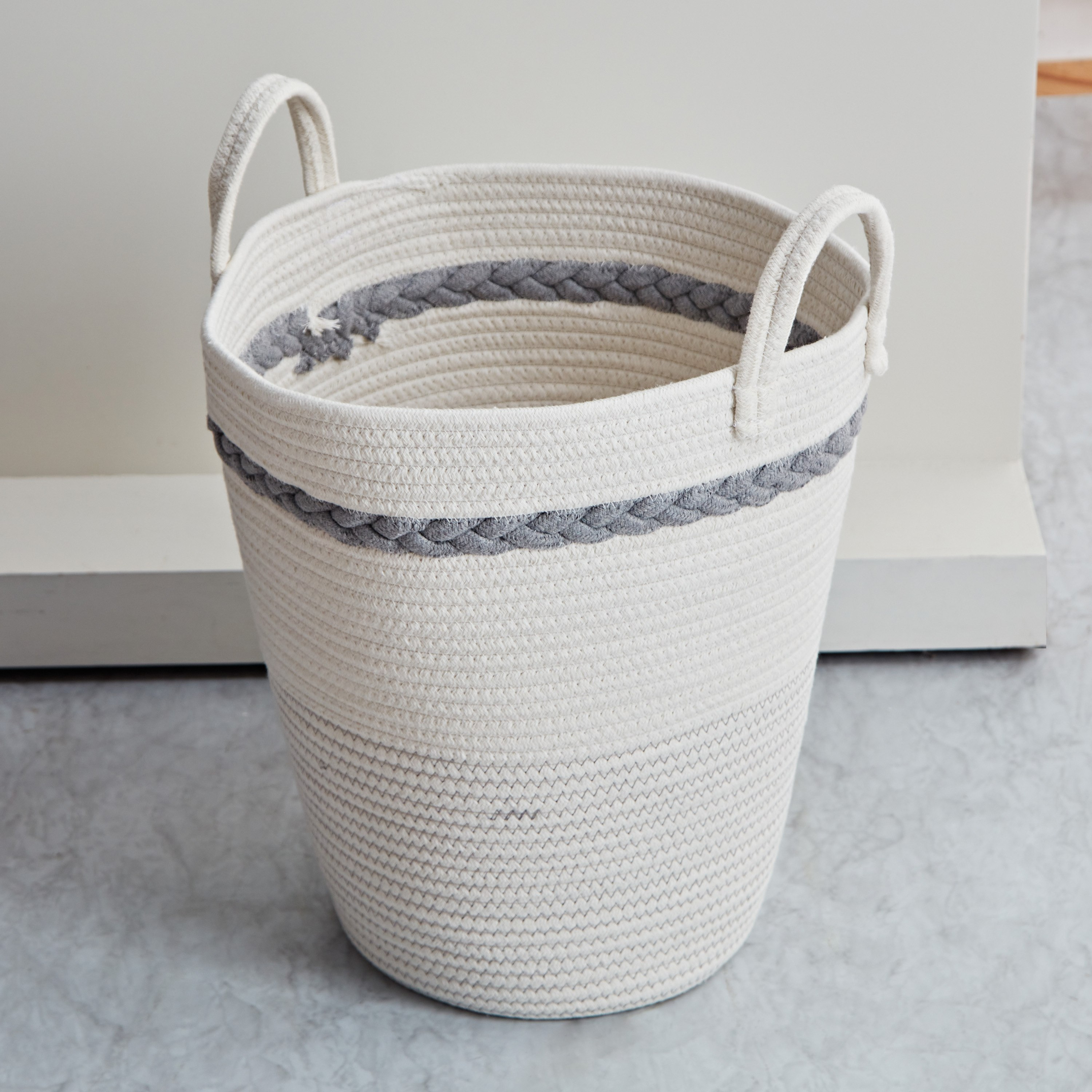 سلة غسيل مستديرة من الحبال القطنية من لورين - 35x40 سم-hbxbathroom-bathroomstorage-laundryhampers-image-2