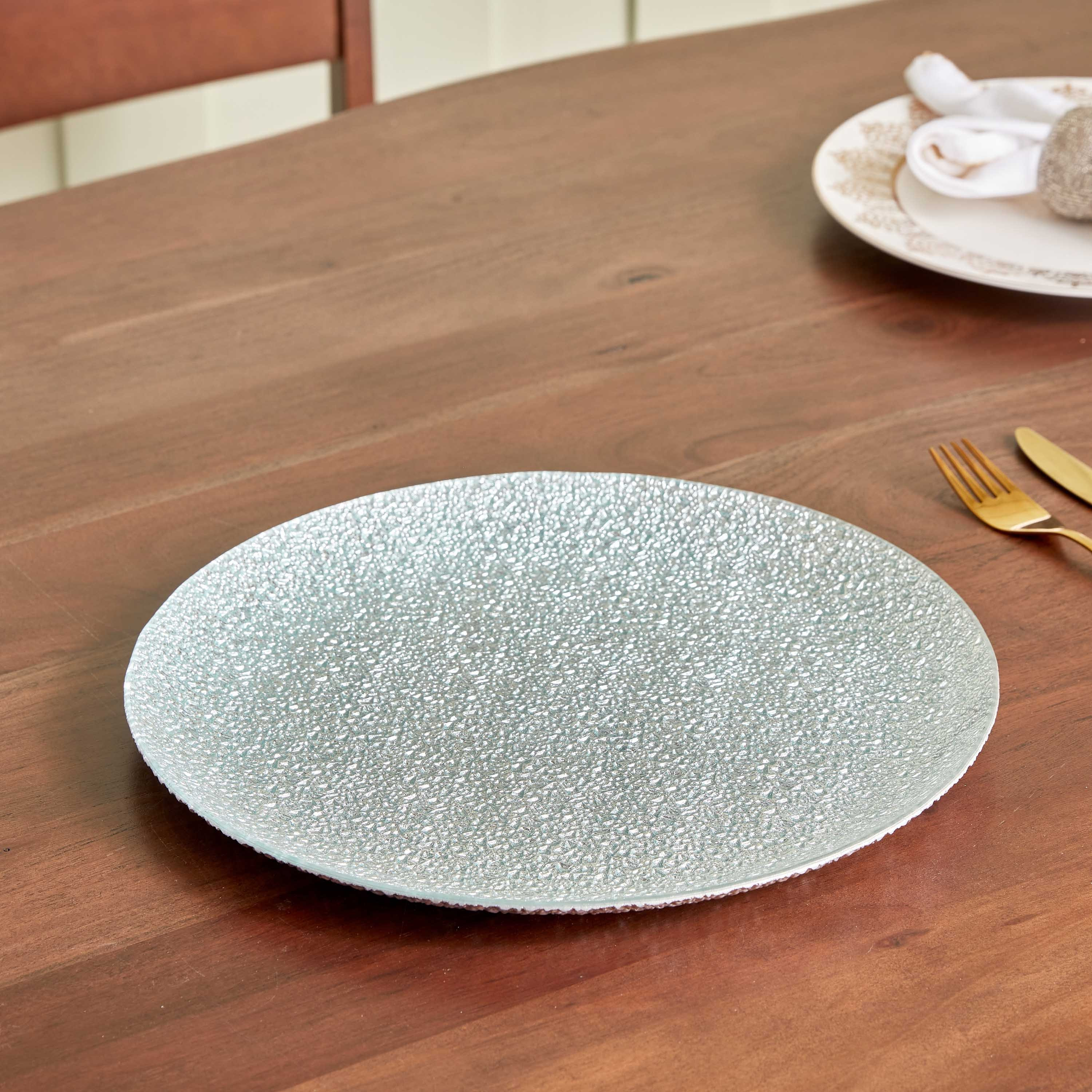Destan Round Glass Textured Charger Plate - 33 cm-hbxhomeware-hbxdecorandfurnishings-image-1