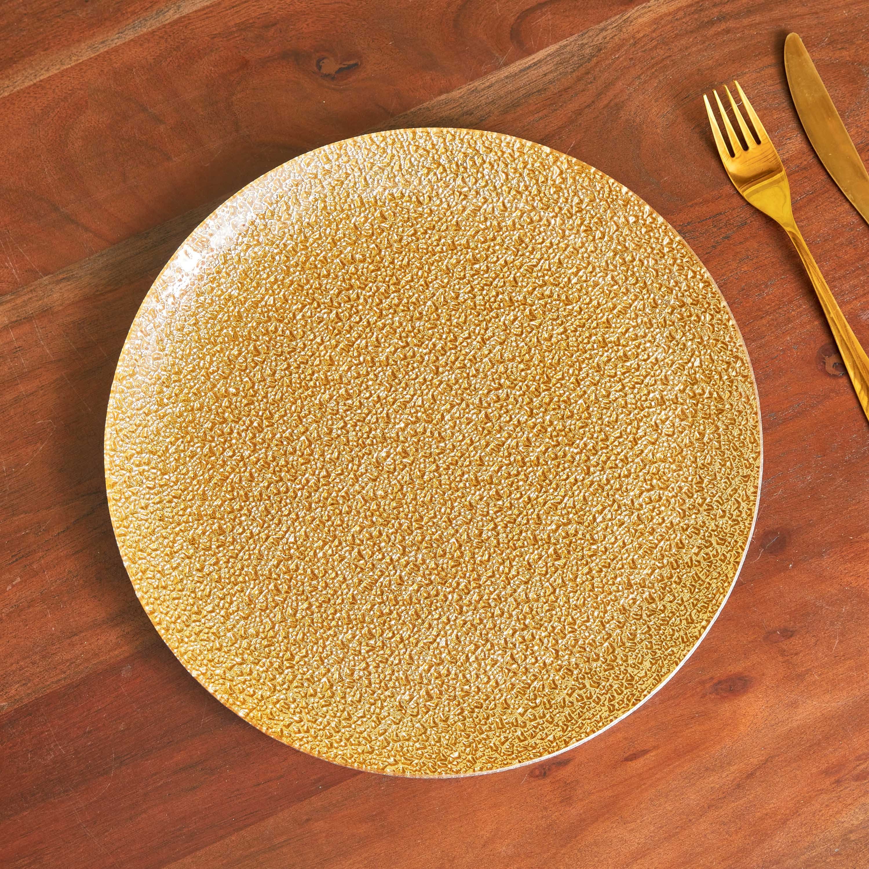 Destan Round Glass Textured Charger Plate - 33 cm-hbxhomeware-hbxdecorandfurnishings-image-1