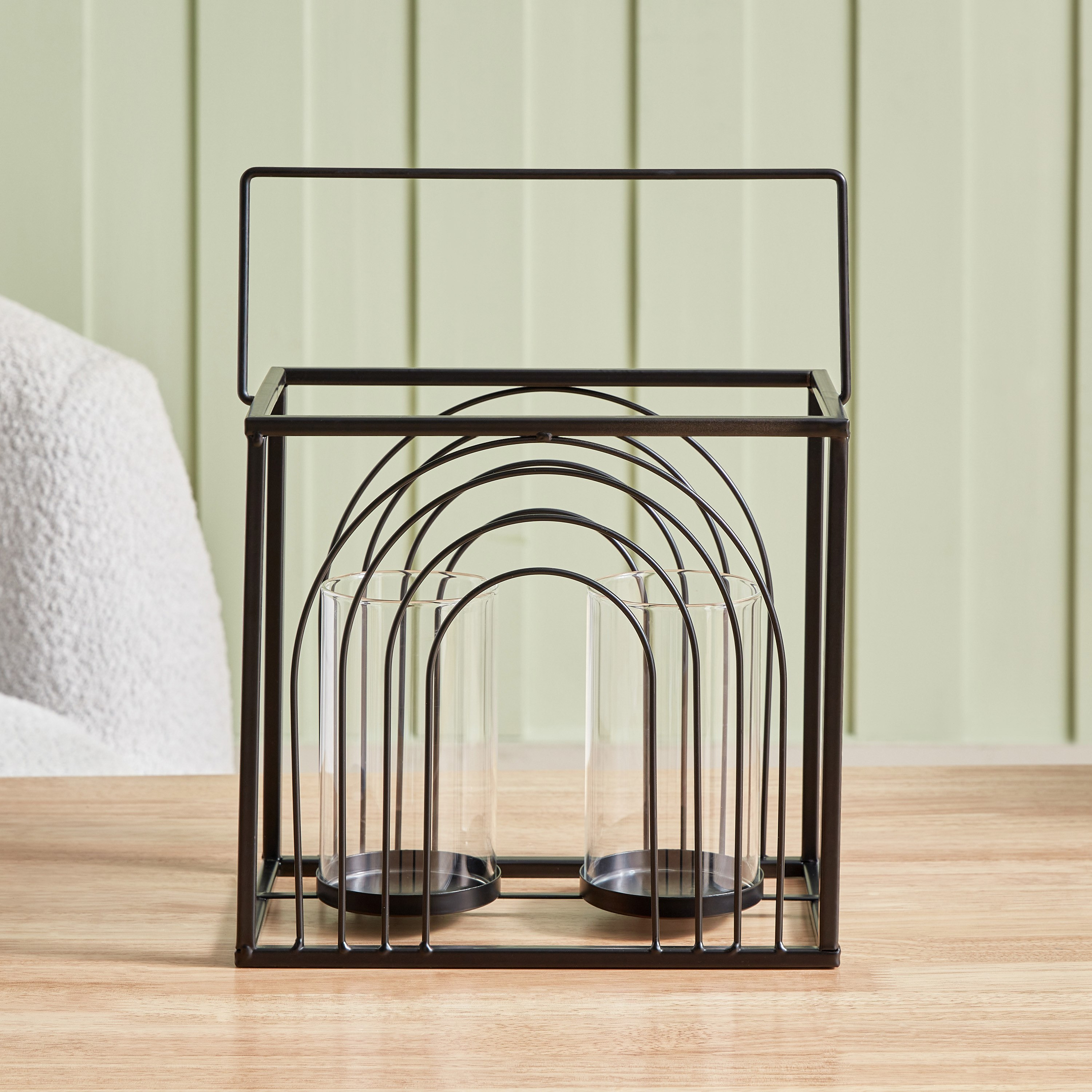 حامل شموع معدن مضلّع وزجاج فوتيف من ديستان - 27x15.5x24 سم-hbxlivingroom-decorandaccessories-candleholders-image-2