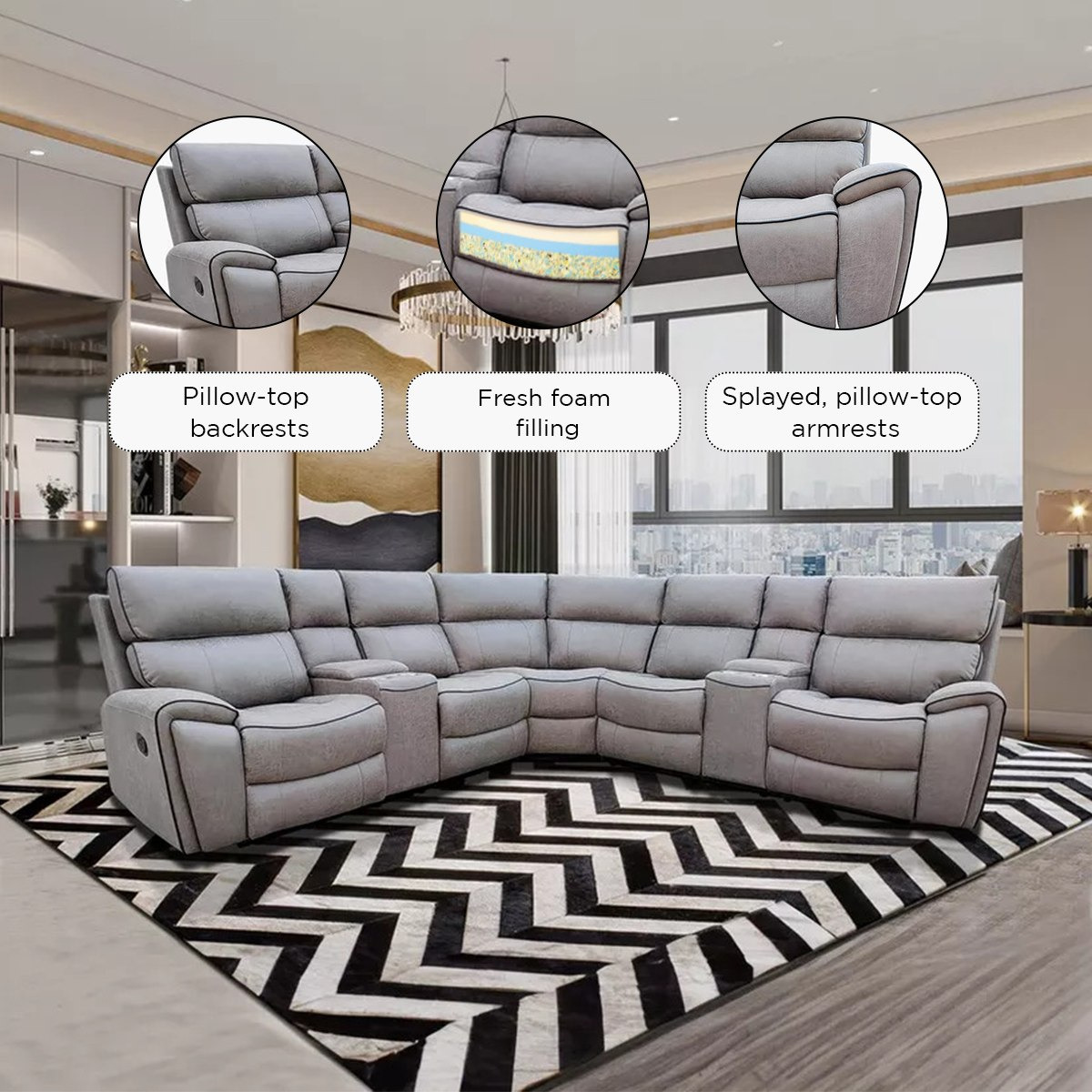 كنبة استرخاء ركنيّة من الجلد الصناعي 4 مقاعد مع مقعدين قابلين للاستلقاء من ديفيد-hbxlivingroom-sofasandarmchairs-sofas-image-11