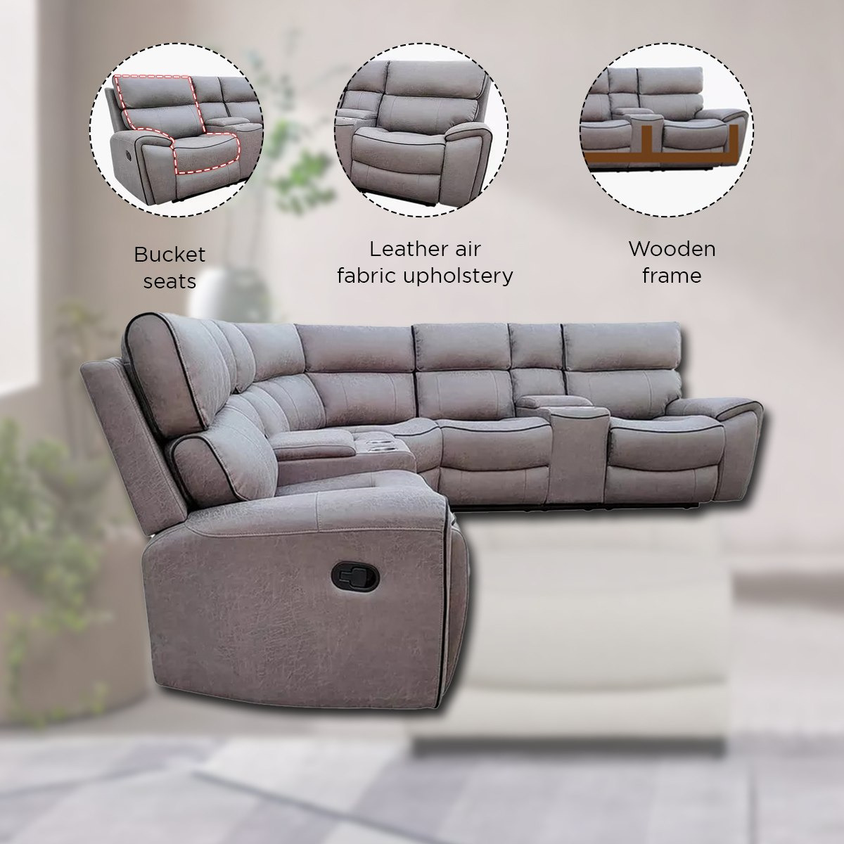 Leather corner recliner online sofa with cup holders