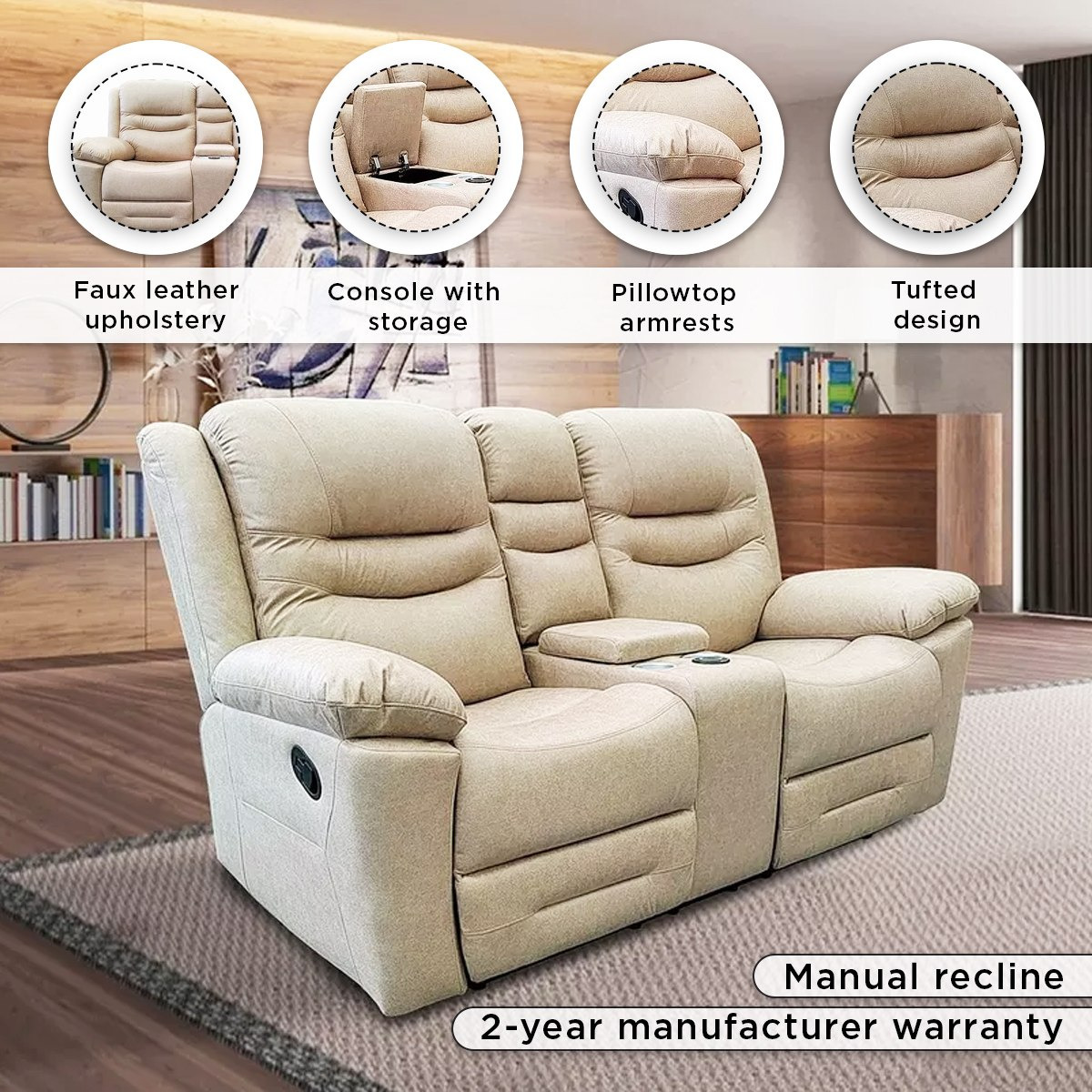 London 2-Seater Faux Leather Recliner with Wireless Charger-hbxlivingroom-sofasandarmchairs-sofas-image-4