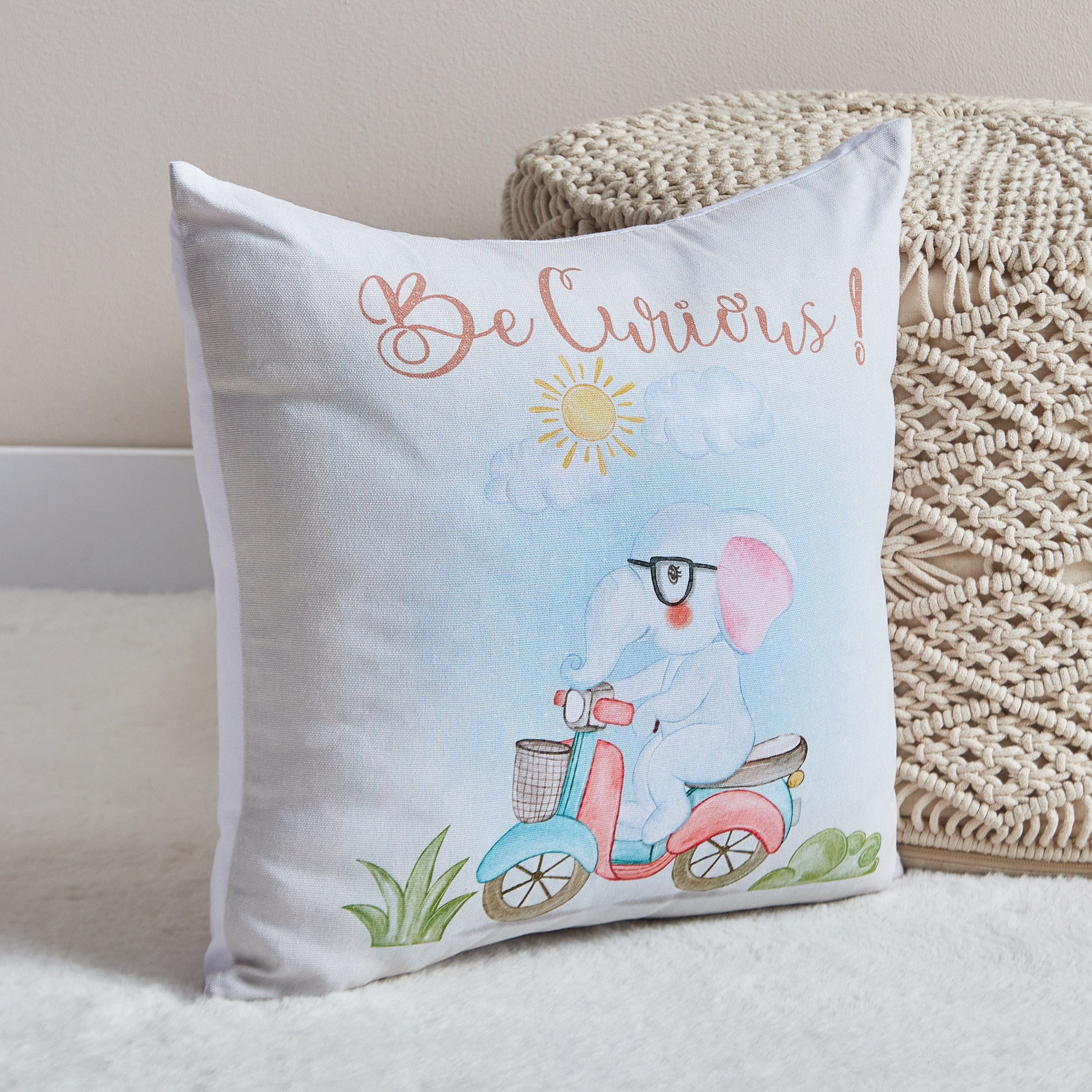 Ron Play Date Be Curious Cotton Duck Filled Cushion - 40x40 cm-hbxhomeware-hbxkidsandyouth-image-1