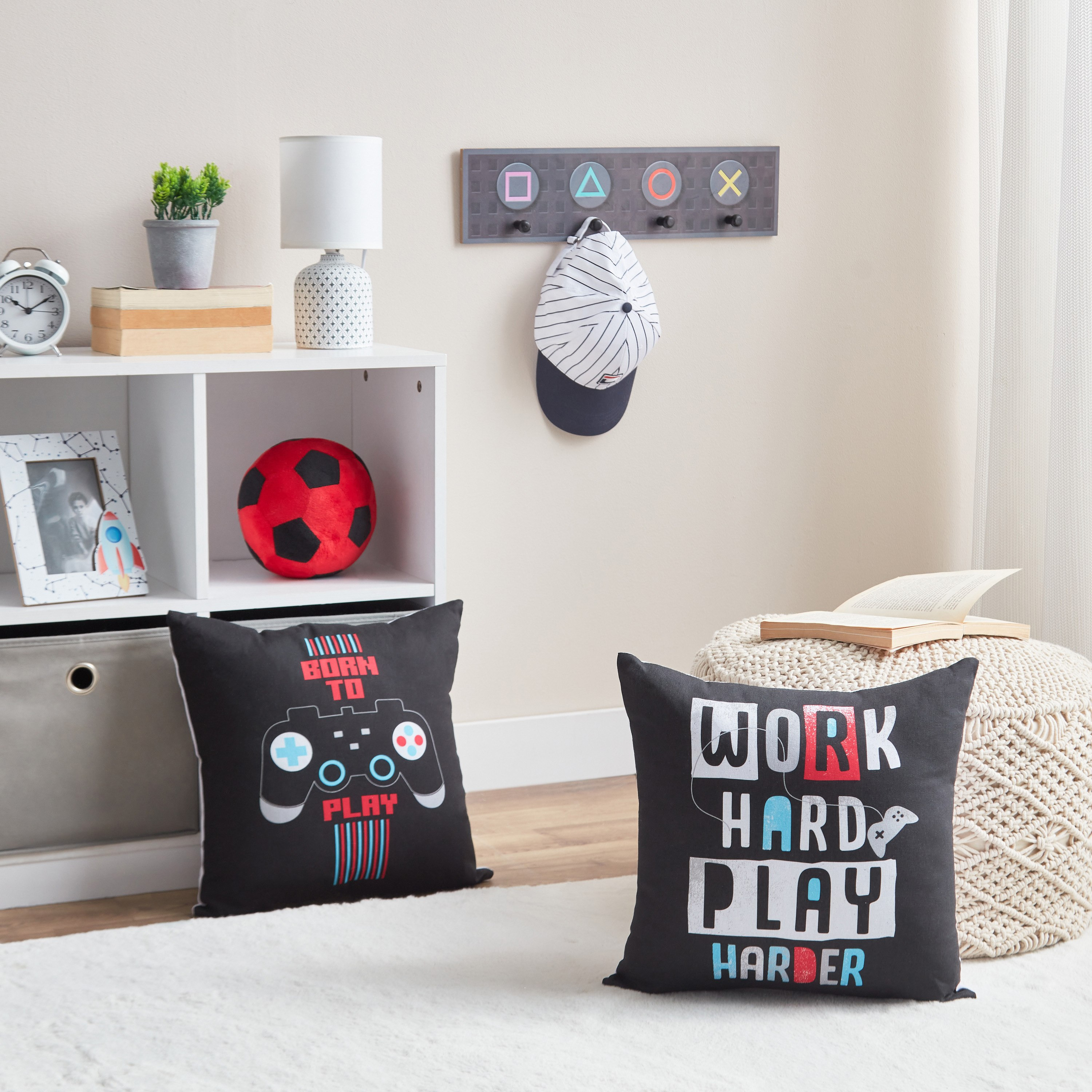 Gaming Play Date Work Hard Cotton Duck Filled Cushion - 40x40 cm-hbxhomeware-hbxkidsandyouth-image-5