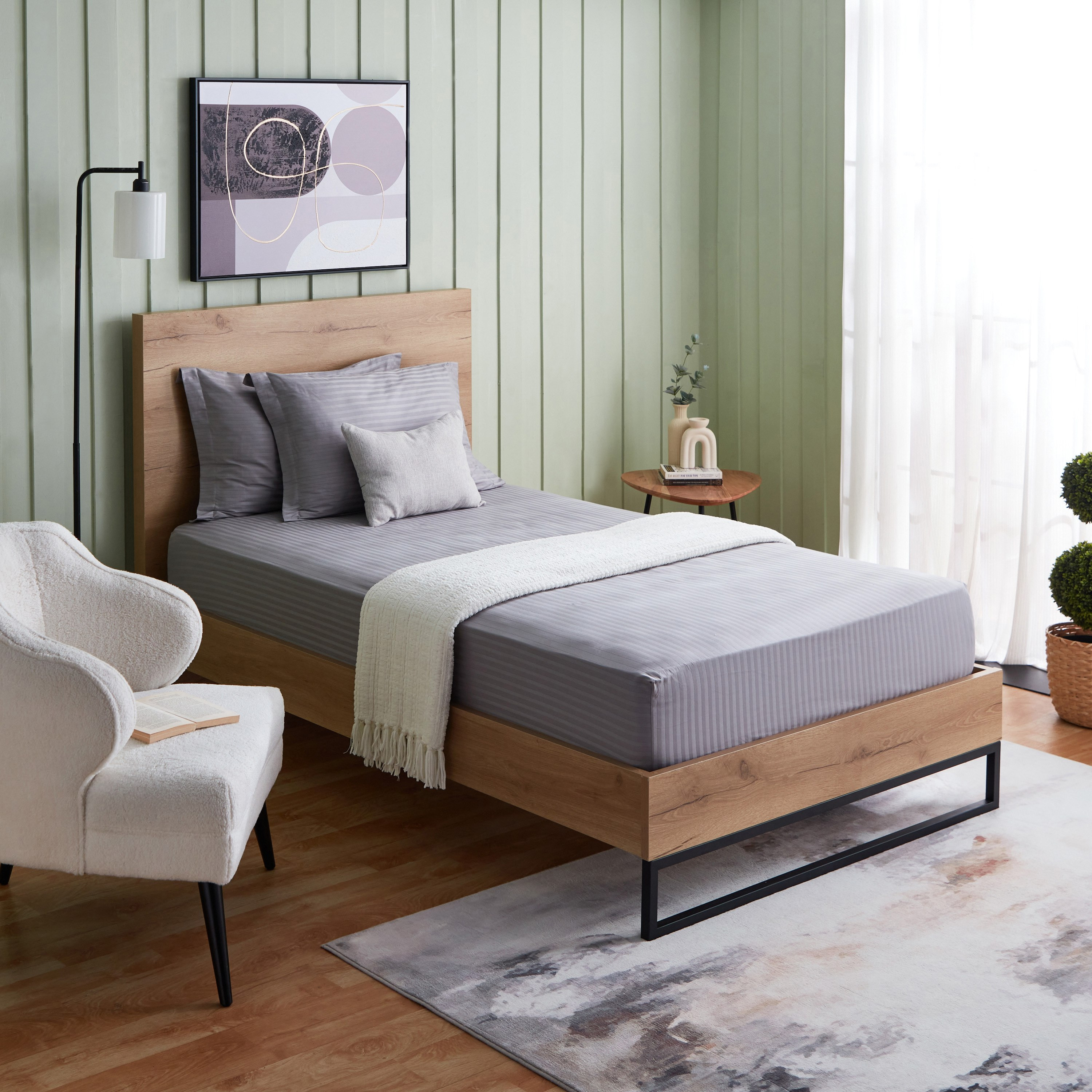 شرشف مطاطي فردي قطن بي سي أي بتقليم ساتن من هاميلتون - 90x200+30 سم-hbxhomeware-hbxbedroom-image-7