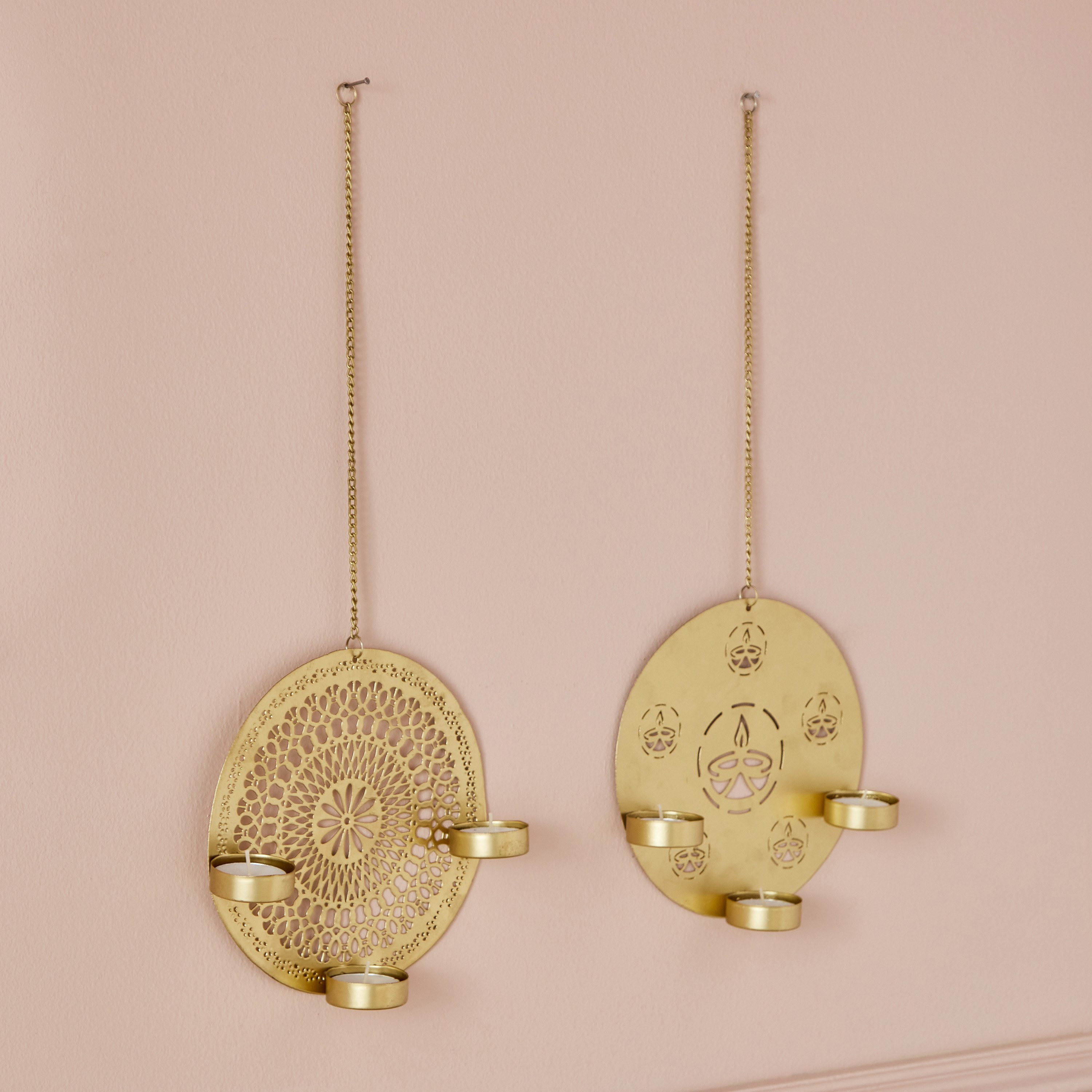 Flicker 2-Piece Metal Etching Wall Tealight Candleholder Set - 18.4x4x17.5 cm-hbxlivingroom-decorandaccessories-candleholders-image-2