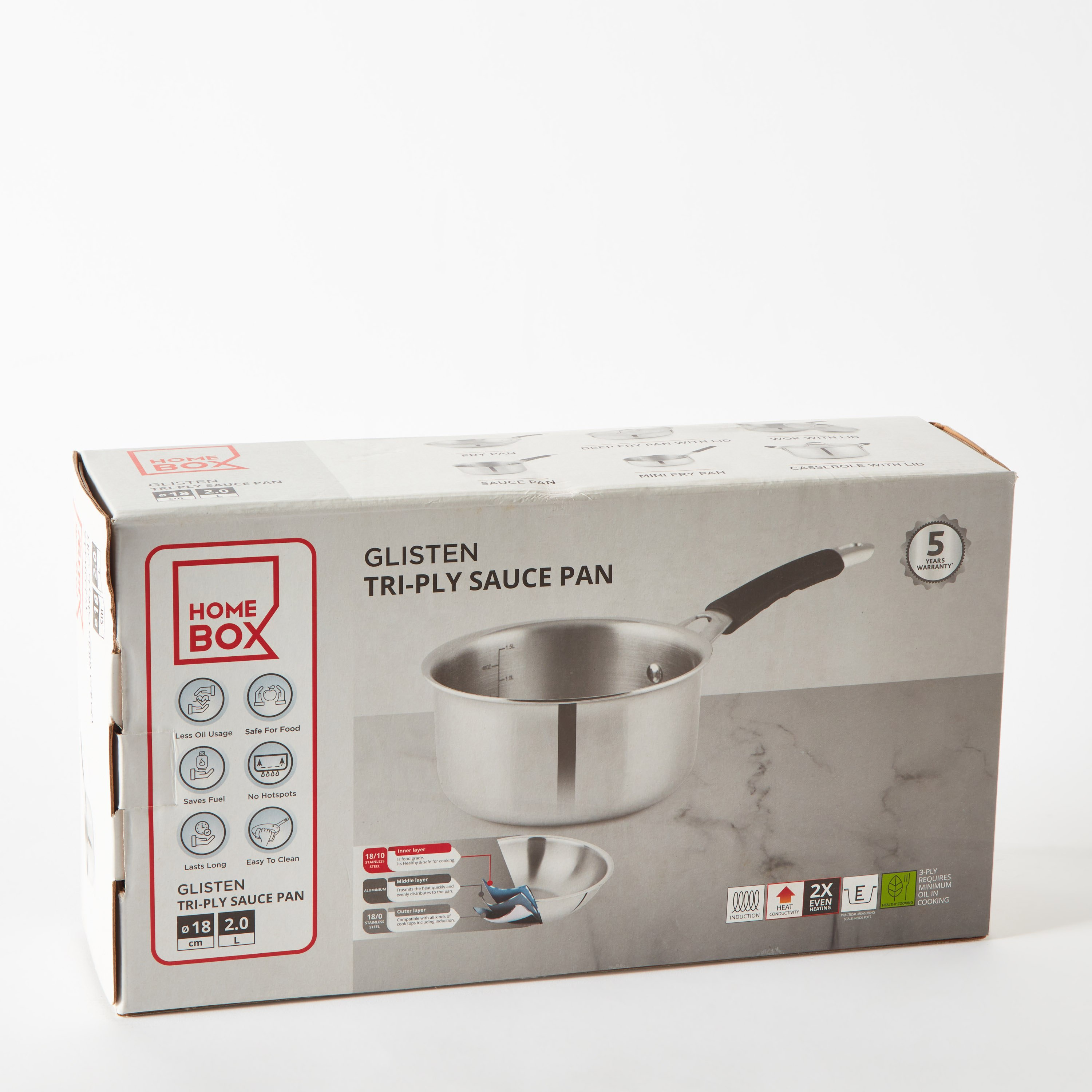 Glisten Steel Triply Saucepan - 18 cm-hbxhomeware-hbxkitchen-image-6