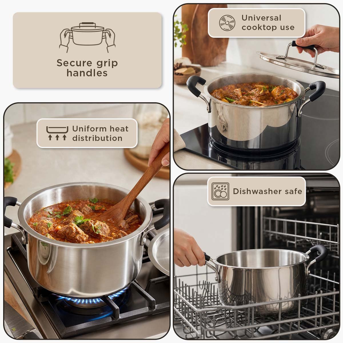 Glisten Steel Triply Casserole with Steel Lid - 20 cm-hbxhomeware-hbxkitchen-image-10