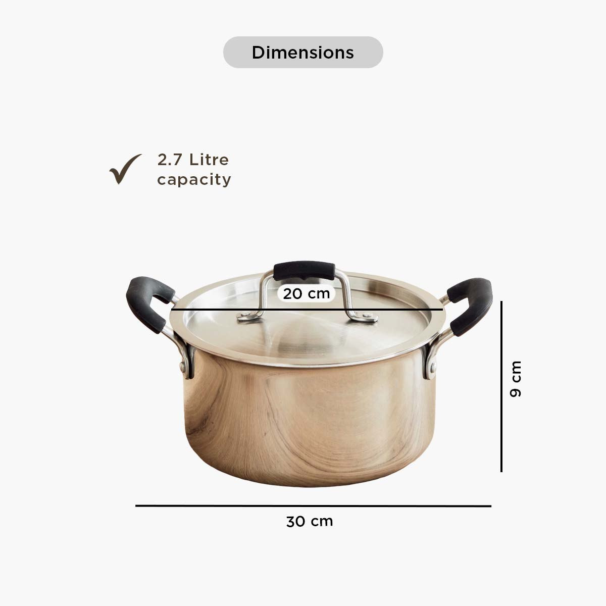 Glisten Steel Triply Casserole with Steel Lid - 20 cm-hbxhomeware-hbxkitchen-image-12