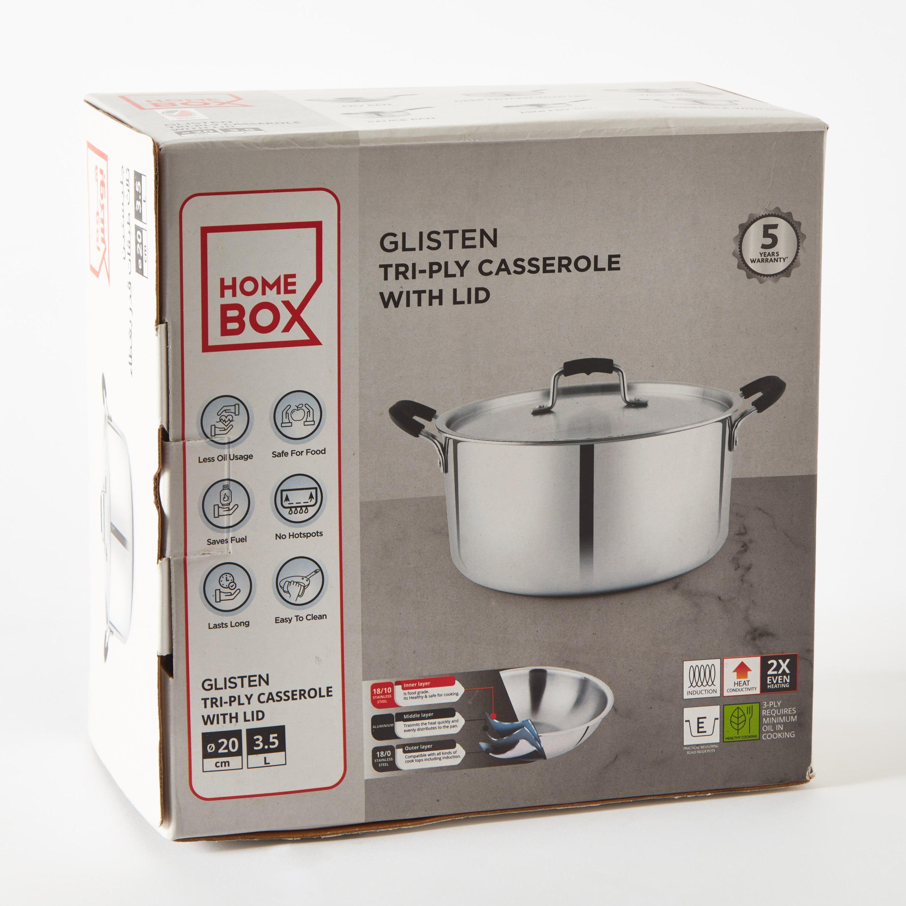 Glisten Steel Triply Casserole with Steel Lid - 20 cm-hbxhomeware-hbxkitchen-image-8
