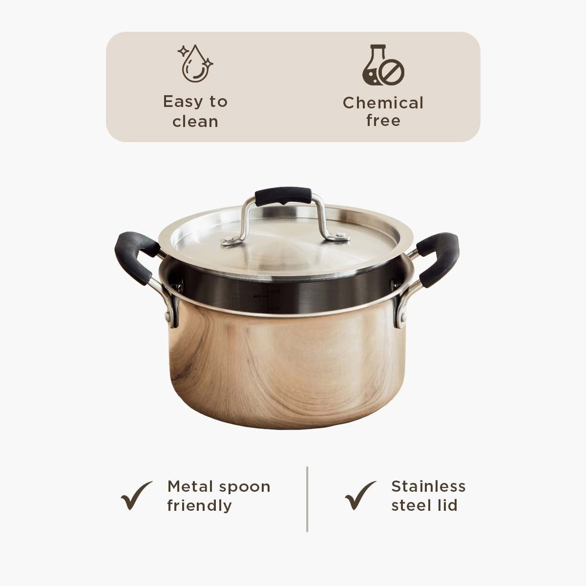 Glisten Steel Triply Casserole with Steel Lid - 20 cm-hbxhomeware-hbxkitchen-image-9
