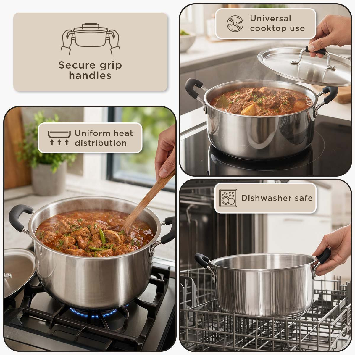Glisten Steel Triply Casserole with Steel Lid - 24 cm-hbxhomeware-hbxkitchen-image-10