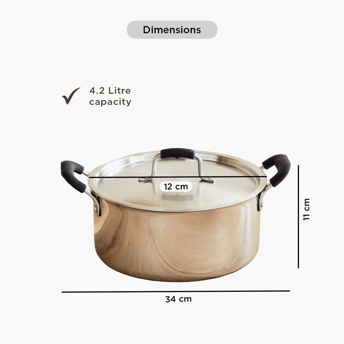Glisten Steel Triply Casserole with Steel Lid - 24 cm-hbxhomeware-hbxkitchen-image-12