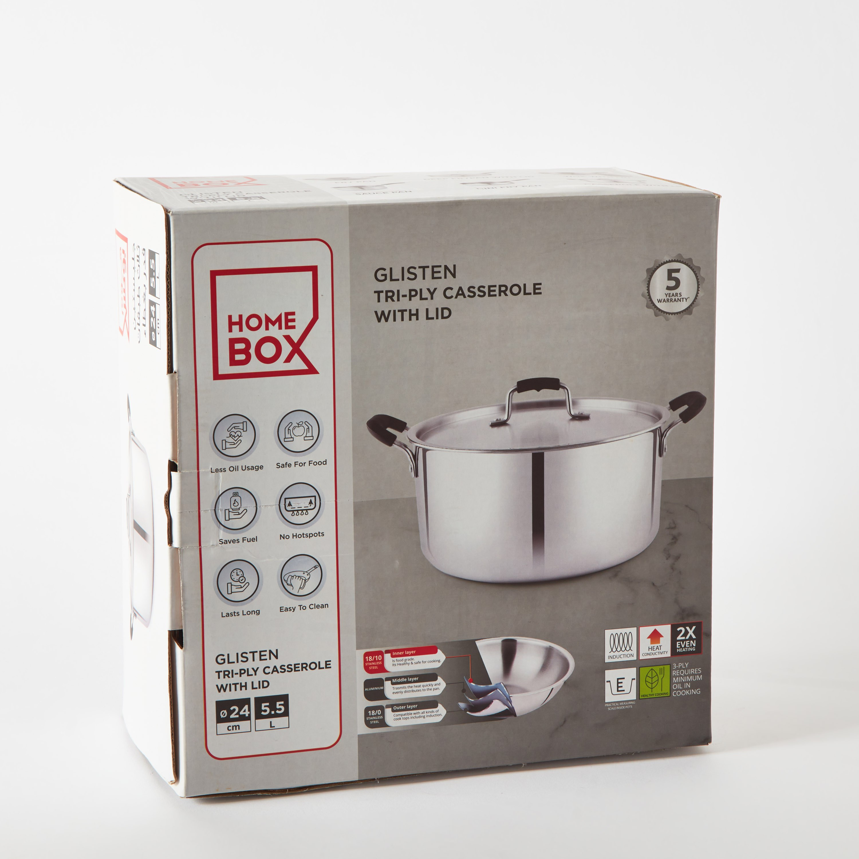 Glisten Steel Triply Casserole with Steel Lid - 24 cm-hbxhomeware-hbxkitchen-image-8