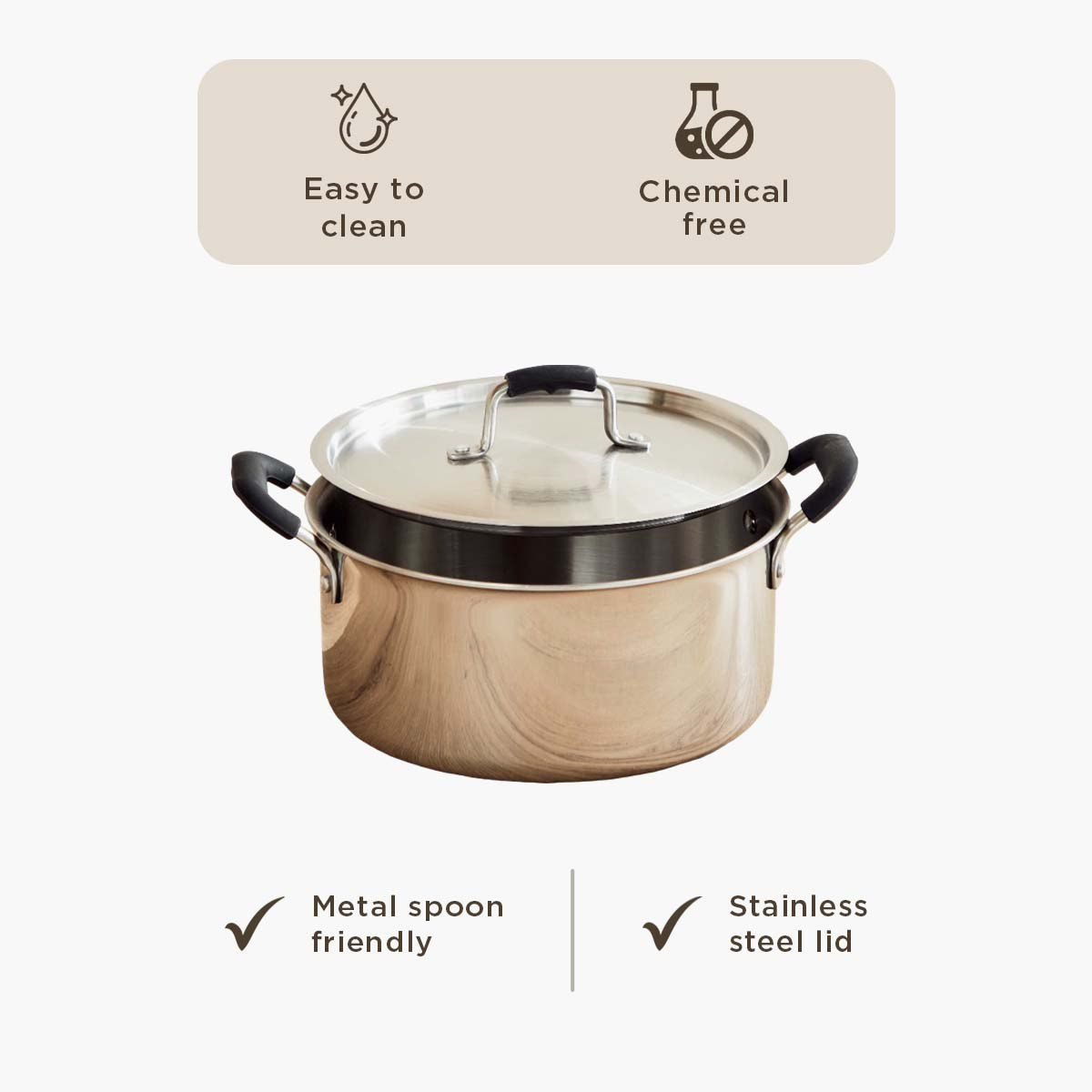 Glisten Steel Triply Casserole with Steel Lid - 24 cm-hbxhomeware-hbxkitchen-image-9