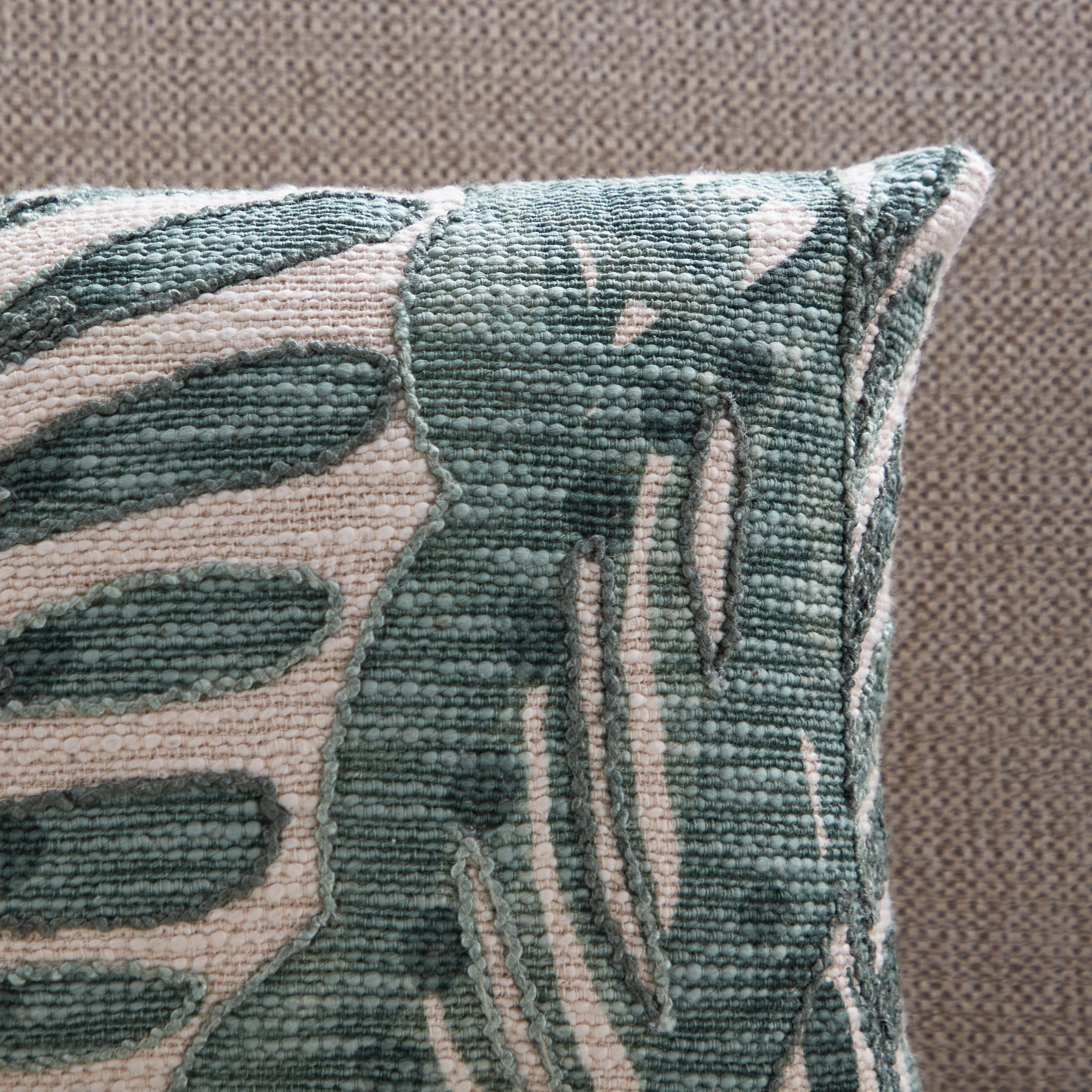 Sage Shade Aoe Printed and Embroidered Leaf Filled Cushion - 30x50 cm-hbxlivingroom-furnishings-cushionsandcovers-filledcushions-image-2