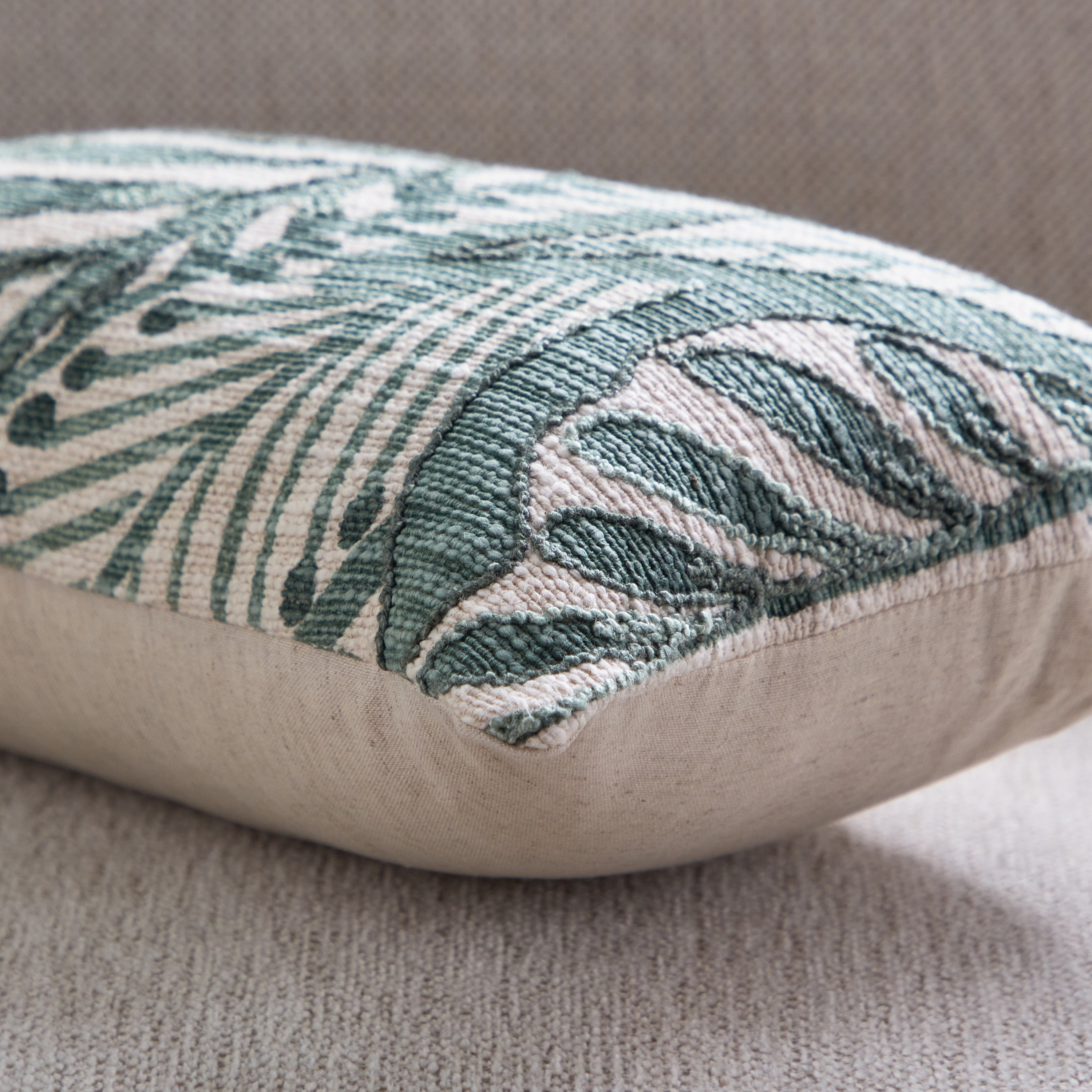 Sage Shade Aoe Printed and Embroidered Leaf Filled Cushion - 30x50 cm-hbxlivingroom-furnishings-cushionsandcovers-filledcushions-image-3