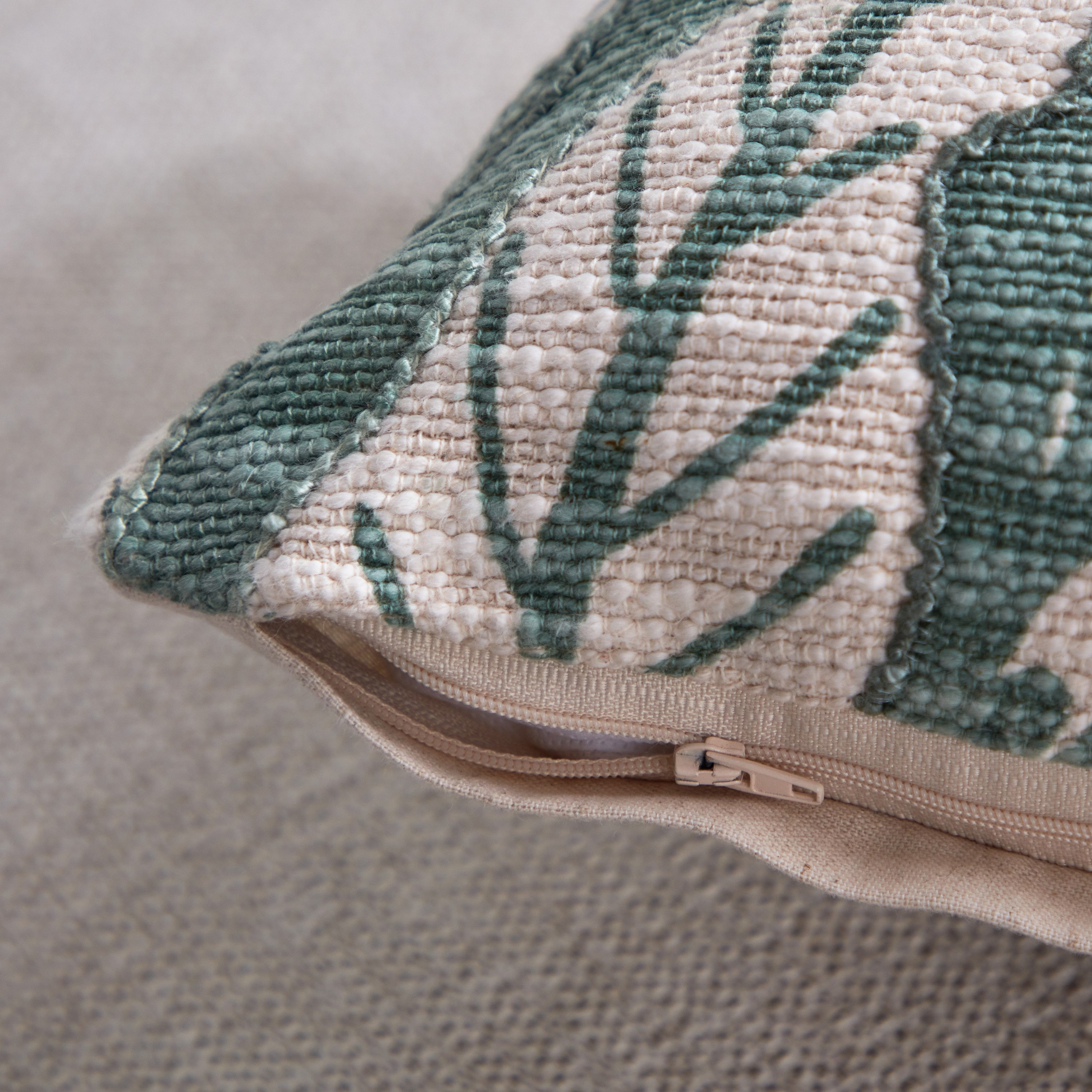 Sage Shade Aoe Printed and Embroidered Leaf Filled Cushion - 30x50 cm-hbxlivingroom-furnishings-cushionsandcovers-filledcushions-image-4
