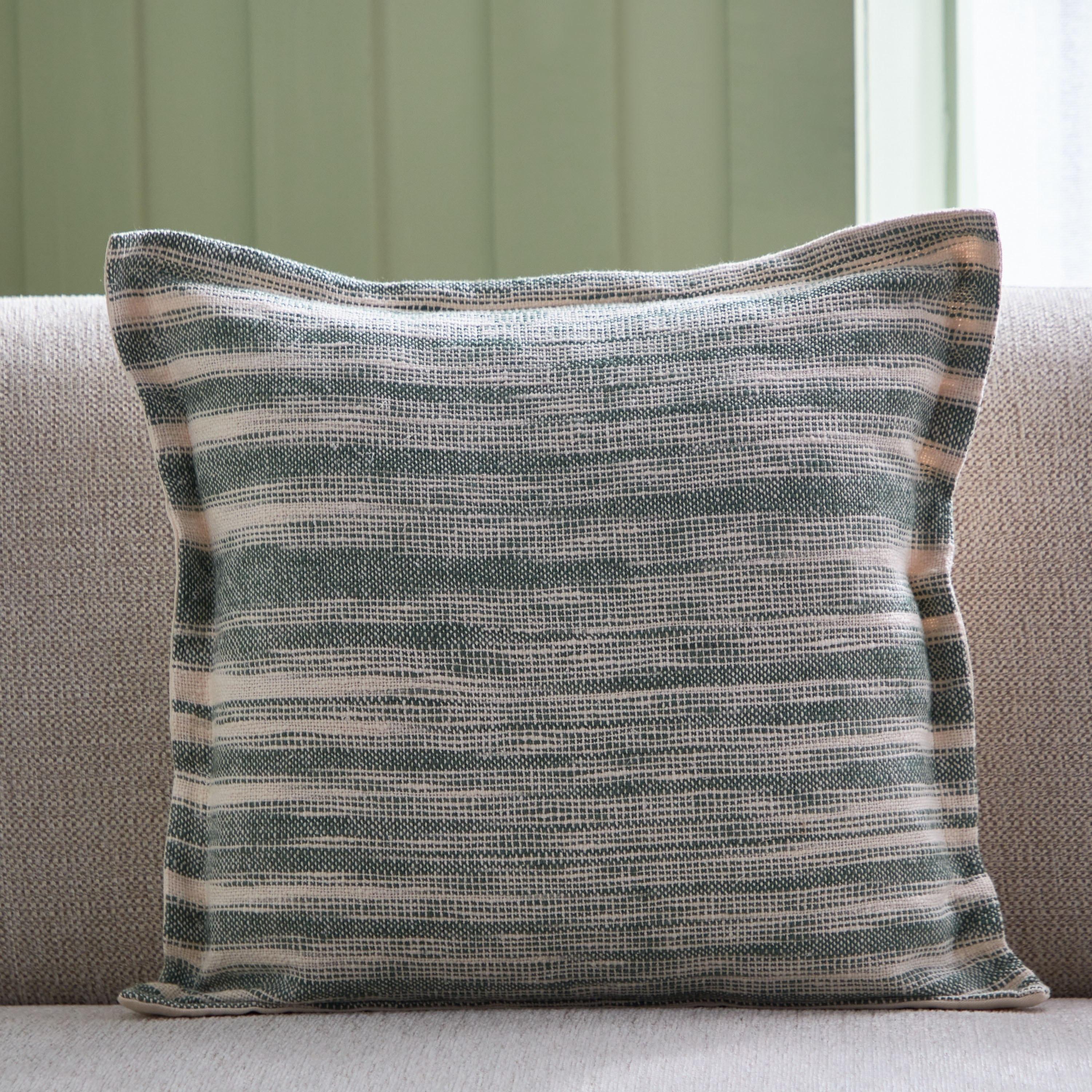 Sage Shade Filis Woven Stripe Filled Cushion - 45x45 cm-hbxlivingroom-furnishings-cushionsandcovers-filledcushions-image-1