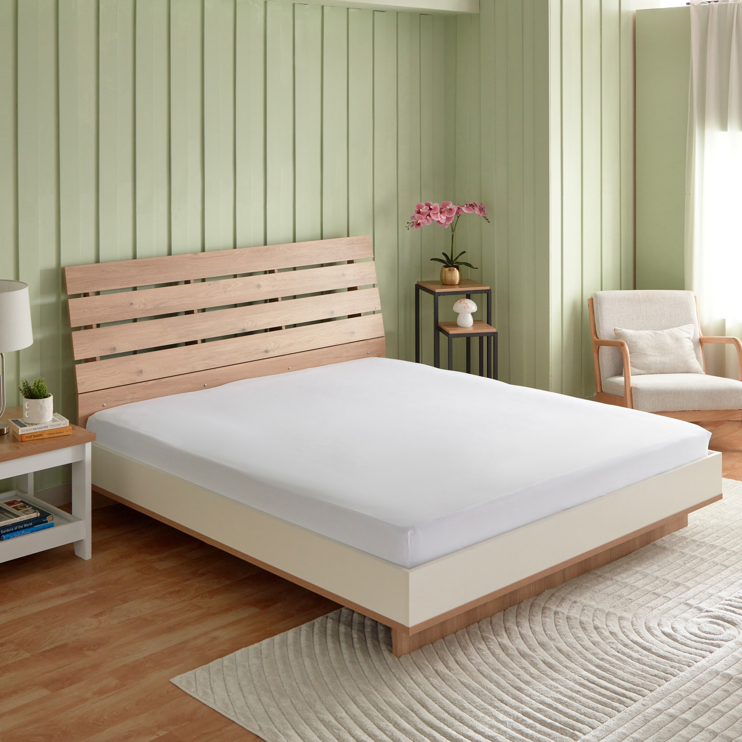 شرشف مطاطي كينج سادة قطن بي سي أي من إسنشيال - 180x210+25 سم-hbxhomeware-hbxbedroom-image-1