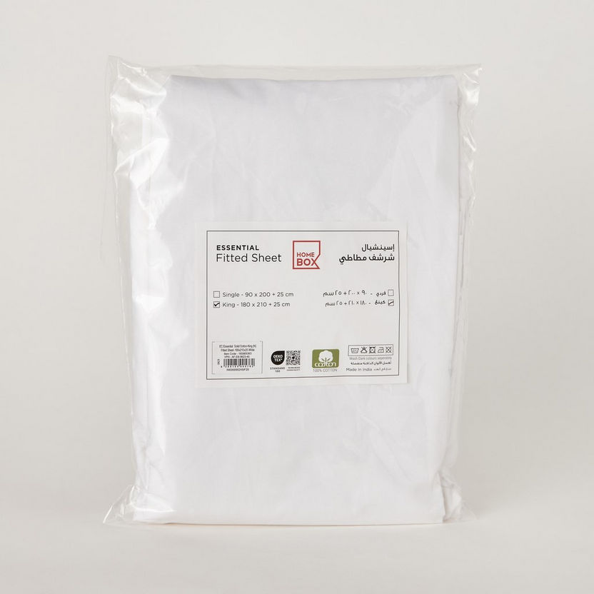 Essential Solid Cotton King Fitted Sheet - 180x210+25 cm-Sheets and Pillow Covers-image-5