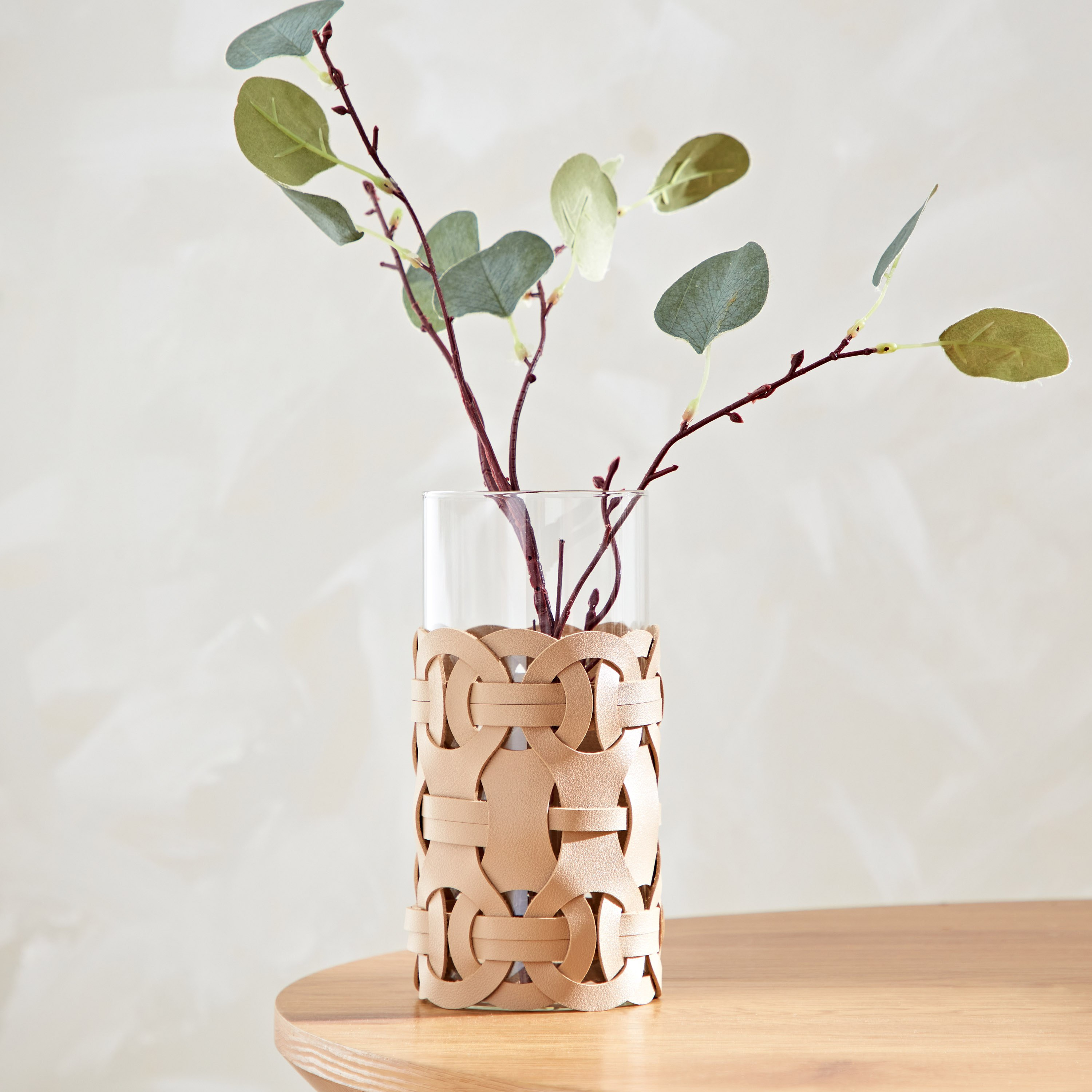 Live Clear Glass Vase with Leather Wrapping - 9.8x9.8x20 cm-PROMO_HB_AE_B2G2_011025-image-1