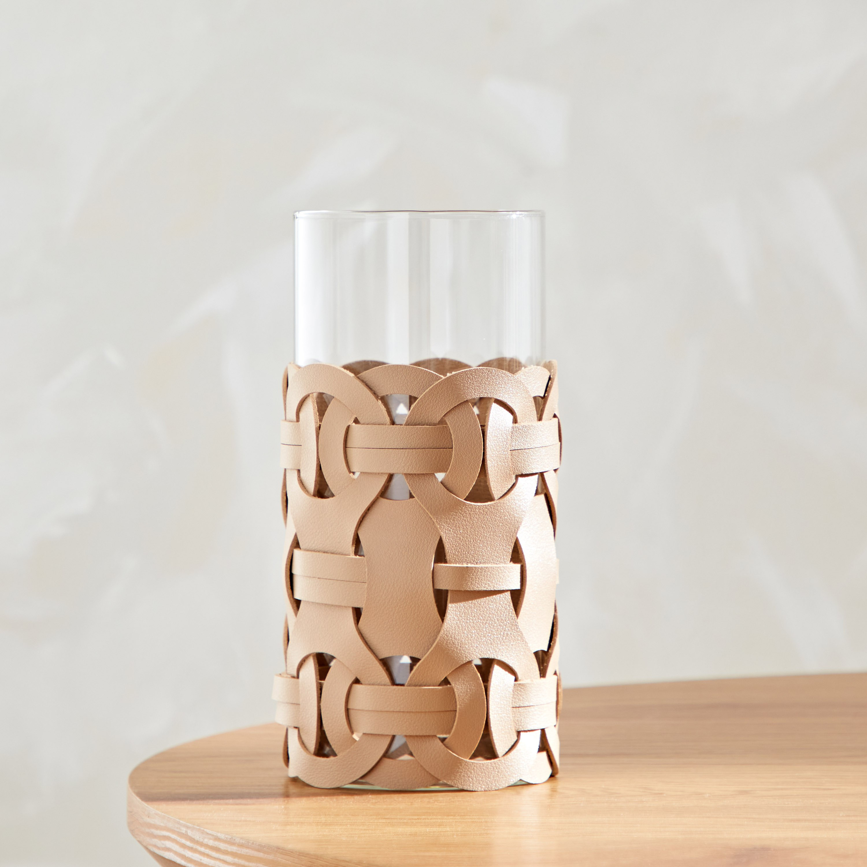 Live Clear Glass Vase with Leather Wrapping - 9.8x9.8x20 cm-PROMO_HB_AE_B2G2_011025-image-2