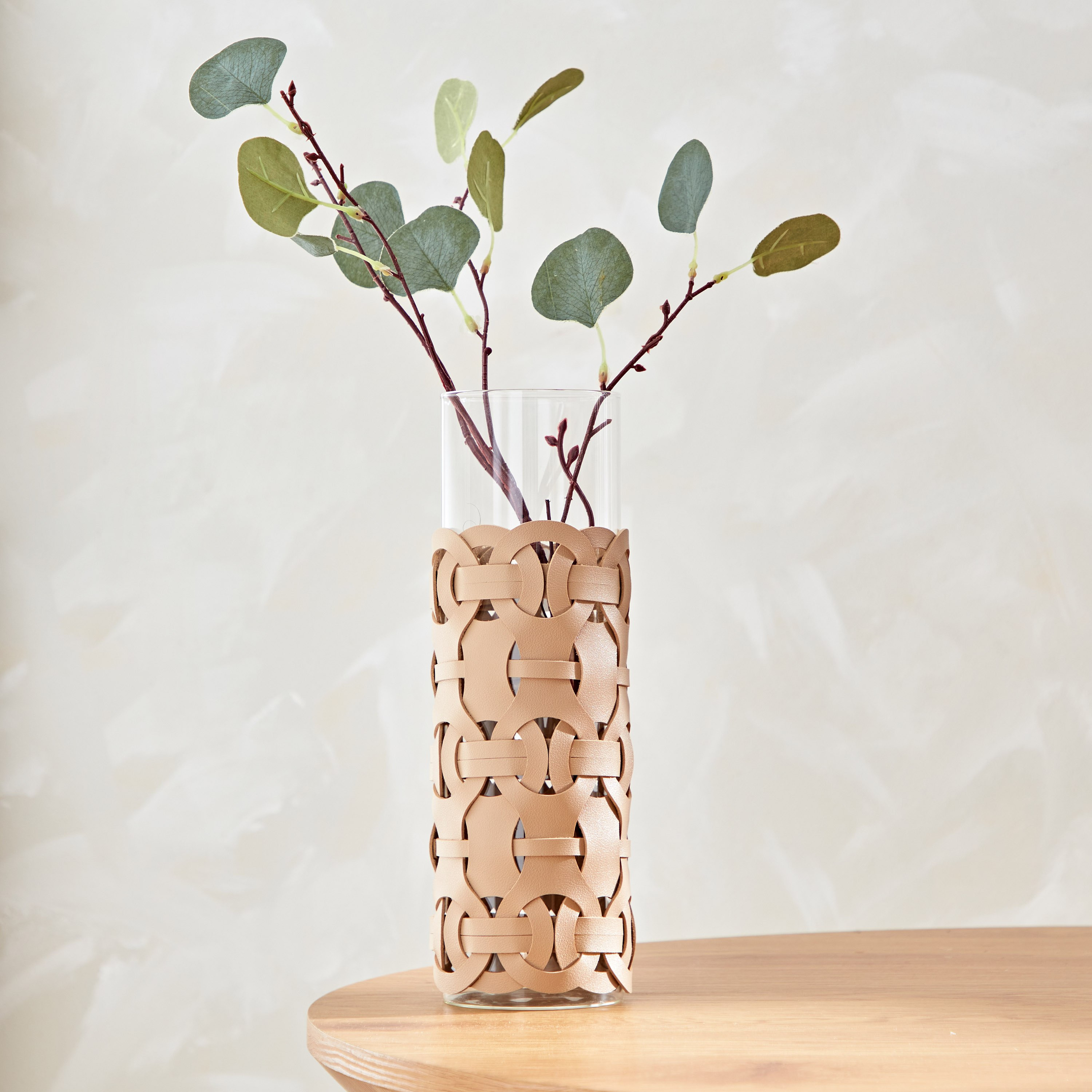 Live Clear Glass Vase with Leather Wrapping - 9.8x9.8x30 cm-PROMO_HB_AE_B1G1_250925-image-1
