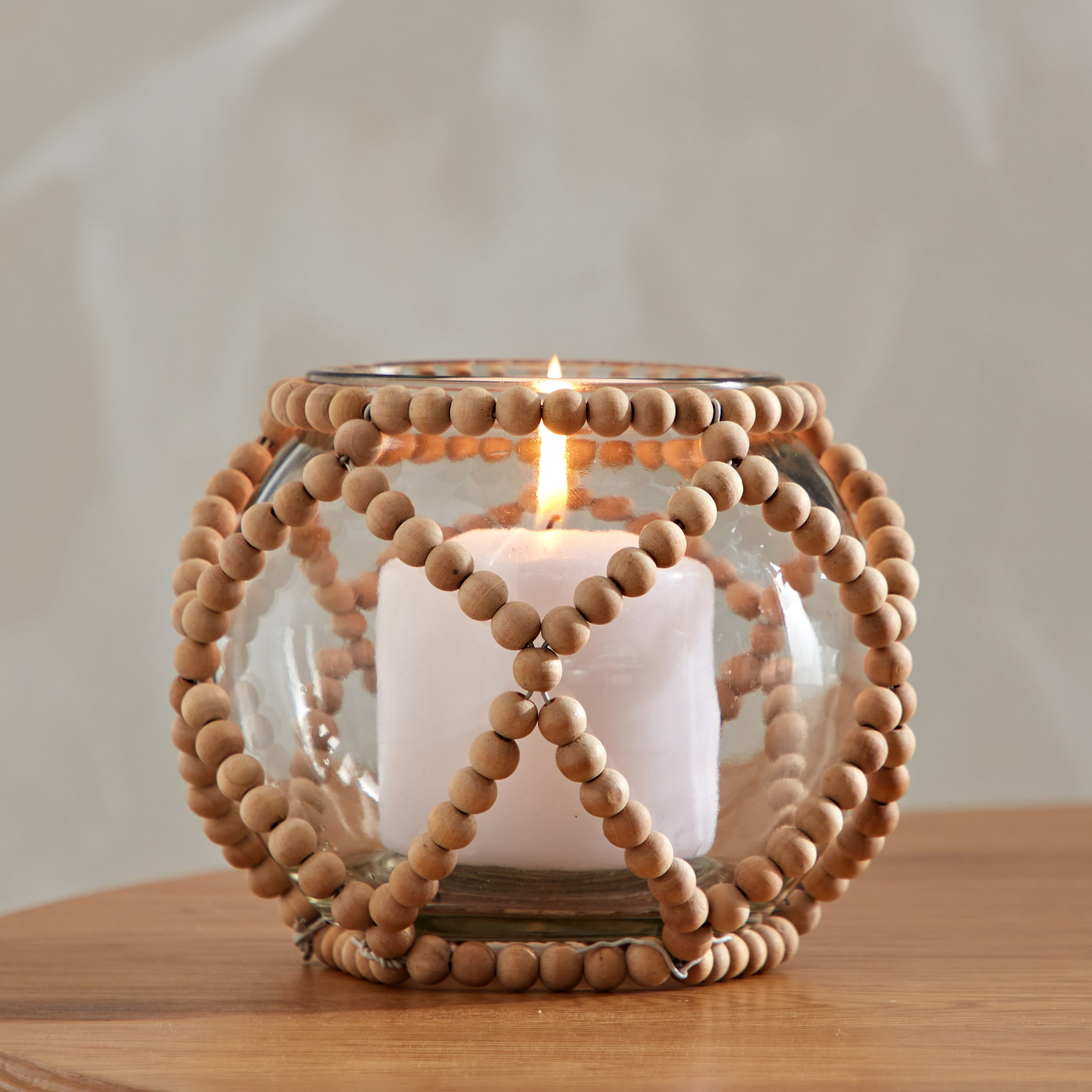 Live Glass Candleholder with Beaded Wrapping - 14.7x14.7x12 cm-hbxlivingroom-decorandaccessories-candleholders-image-1