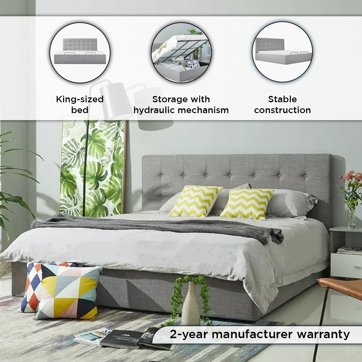 Oakland Hydraulic Storage Upholstered King Bed - 180x200 cm-hbxfurniture-bedsandbedsets-beds-king-image-4