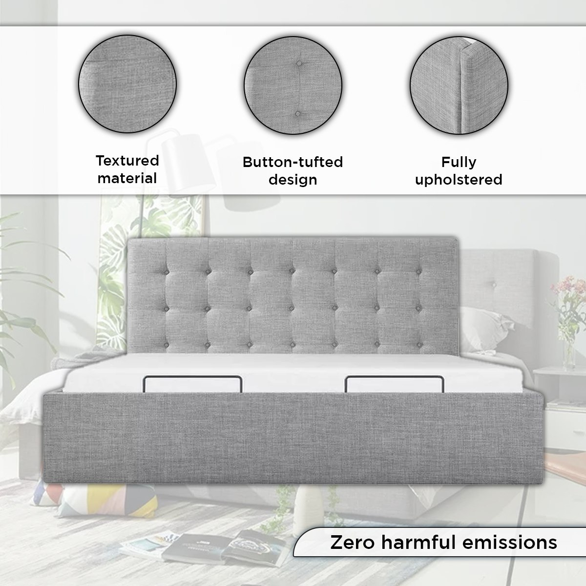 Oakland Hydraulic Storage Upholstered King Bed - 180x200 cm-hbxfurniture-bedsandbedsets-beds-king-image-5