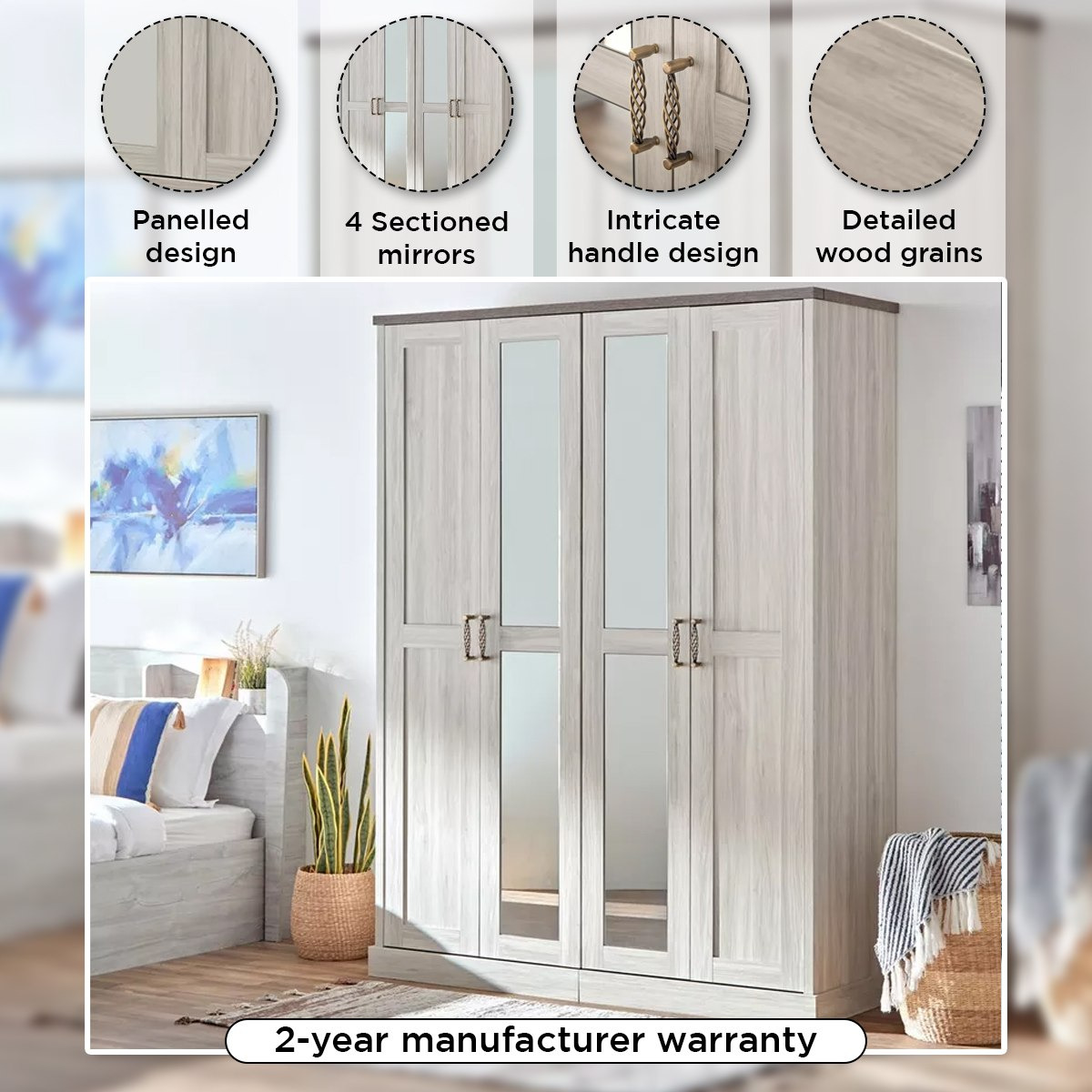 خزانة ملابس 4 أبواب مع مرآتين من أنجيليك-hbxfurniture-wardrobes-image-4