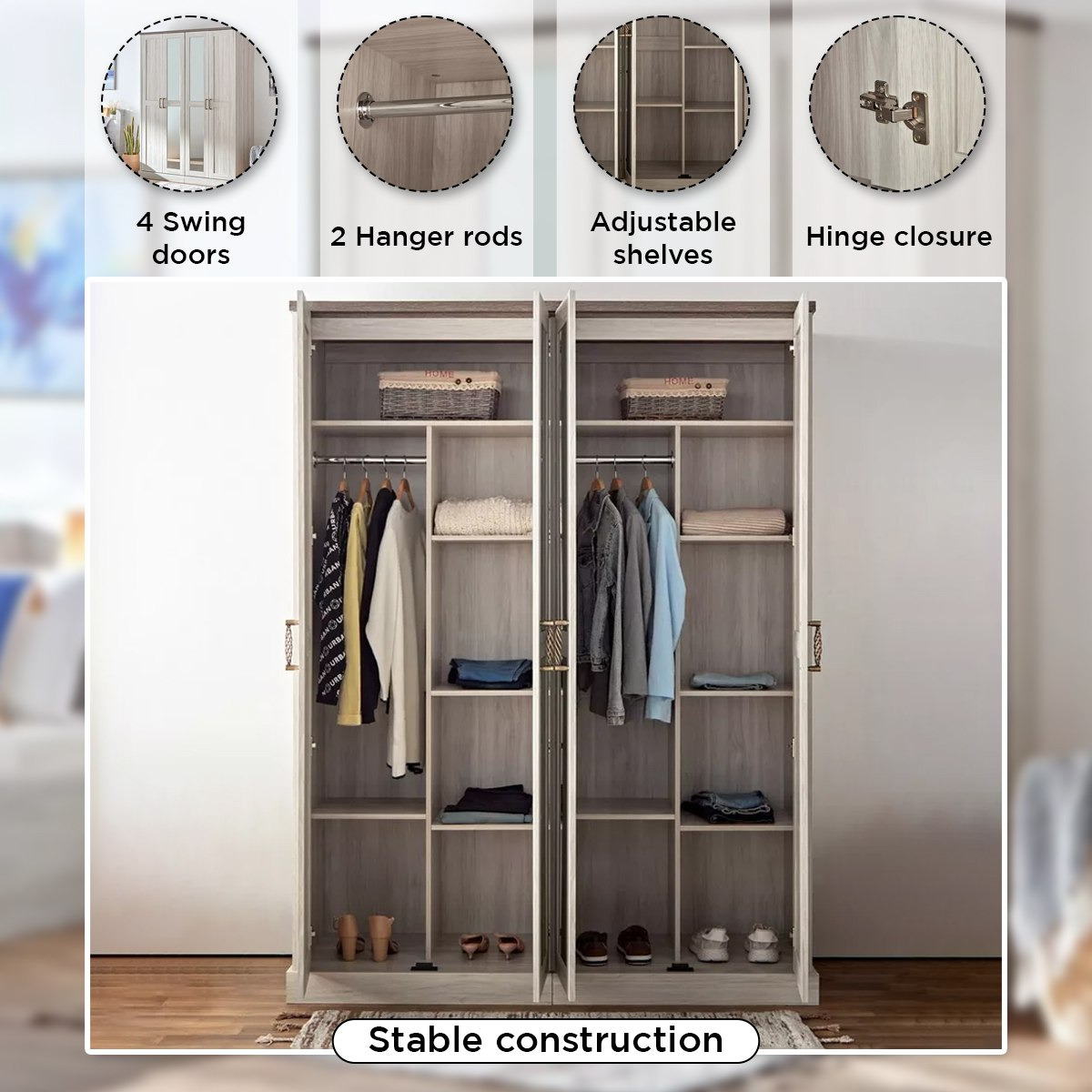 خزانة ملابس 4 أبواب مع مرآتين من أنجيليك-hbxfurniture-wardrobes-image-5