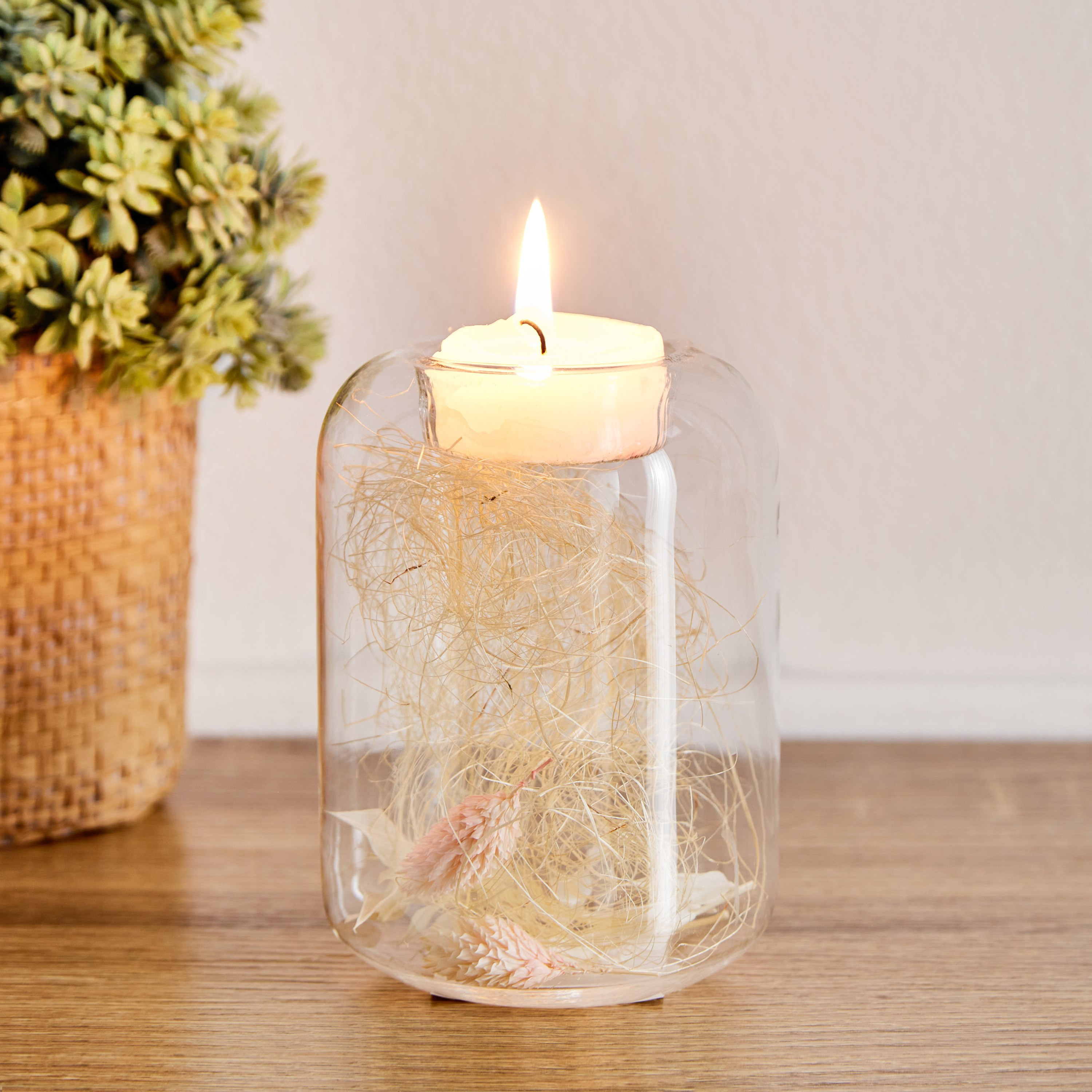 حامل شموع صغيرة زجاجي مع زهرة مجففة من ريبا - 8.5x8.5x11 سم-hbxlivingroom-decorandaccessories-candleholders-image-2
