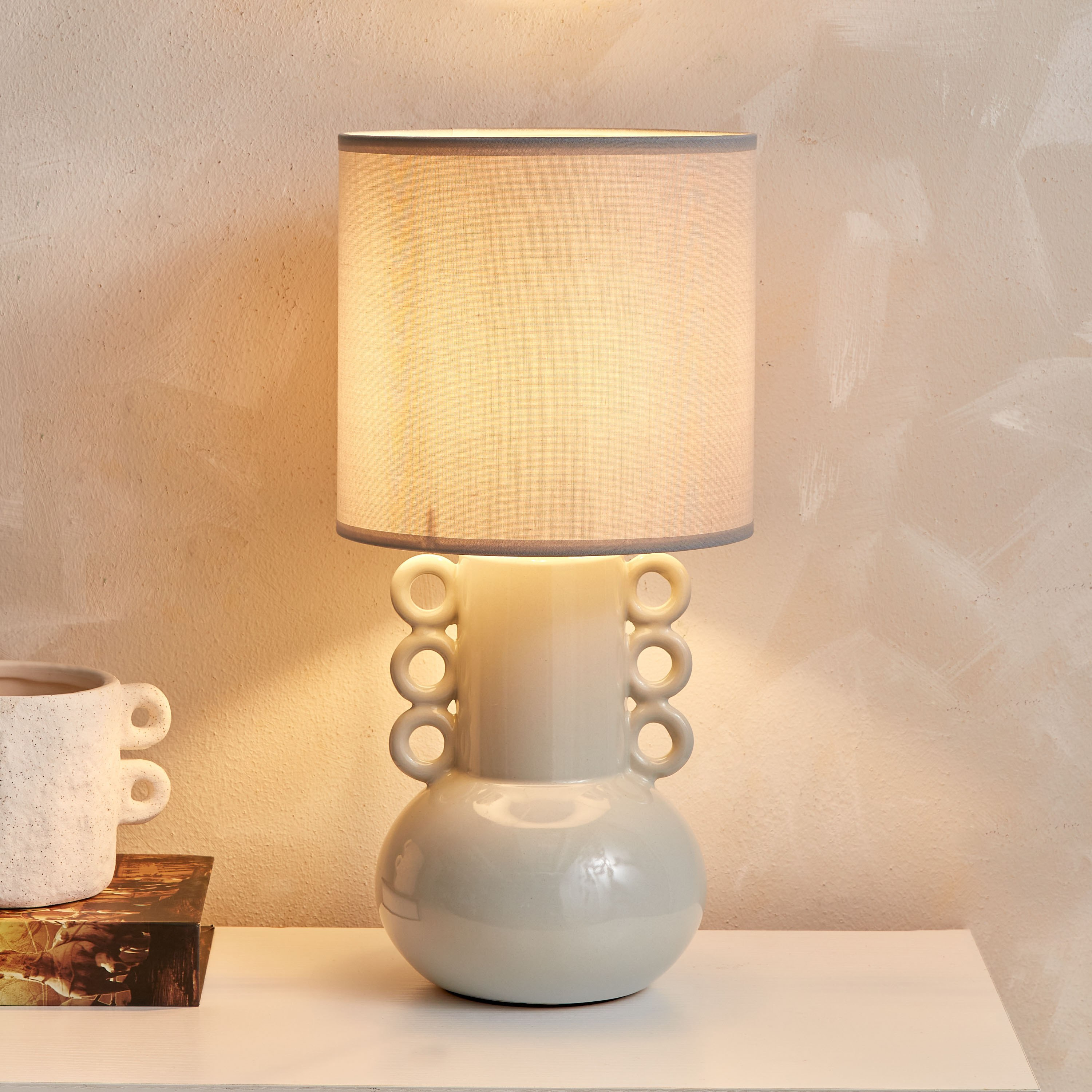 قاعدة مصباح سيراميك مرقطة باللؤلؤ مع غطاء من نوفالي - 38 سم-hbxbedroom-lighting-tablelamps-image-2