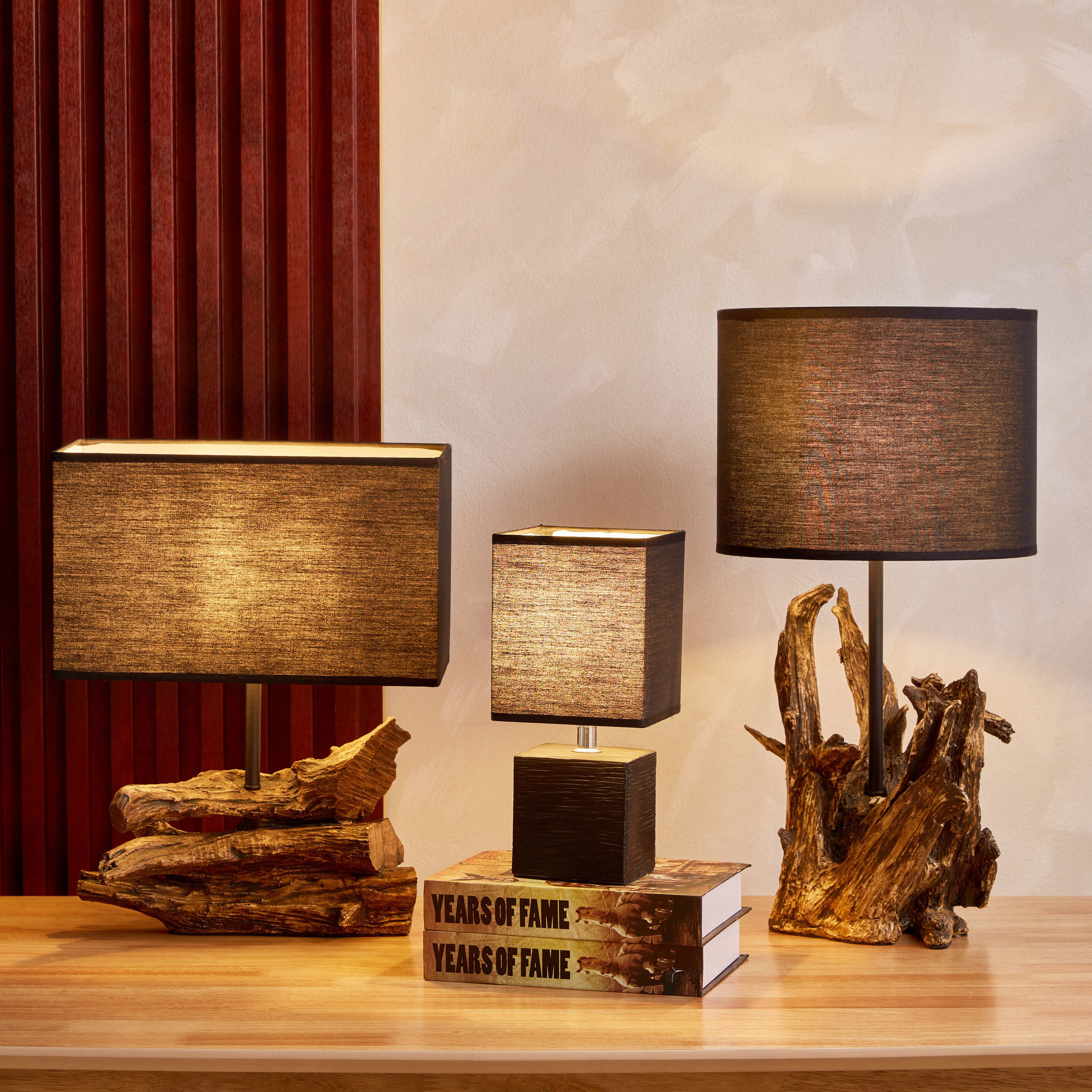 مصباح طاولة بقاعدة راتنج خشبية مع غطاء من نوفالي - 50.5 سم-hbxbedroom-lighting-tablelamps-image-5