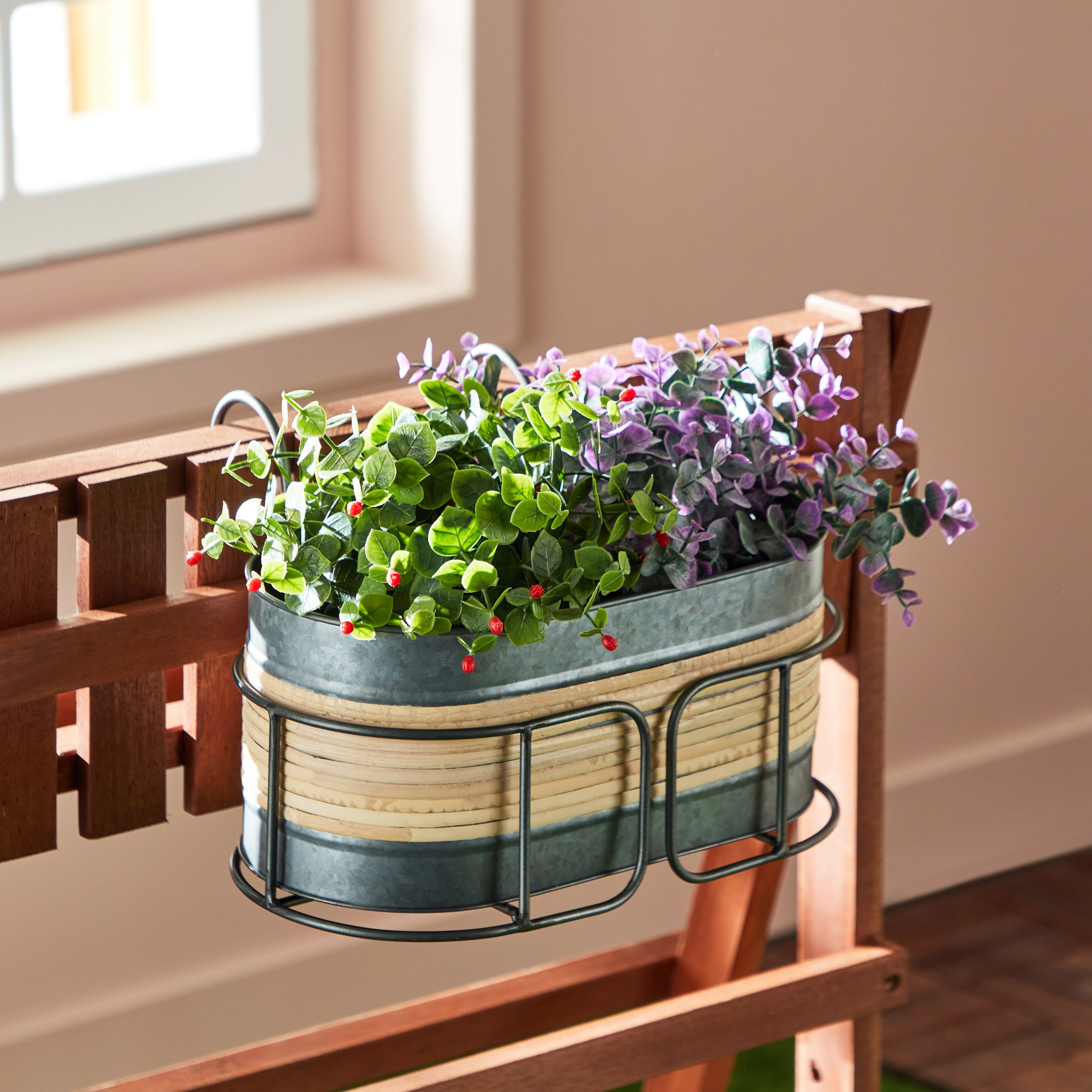 Eldora Galvanized Metal Rectangular Hanging Planter with Burlap - 30.5x15.5x19.5 cm-PROMO_HB_AE_B2G2_011025-image-1