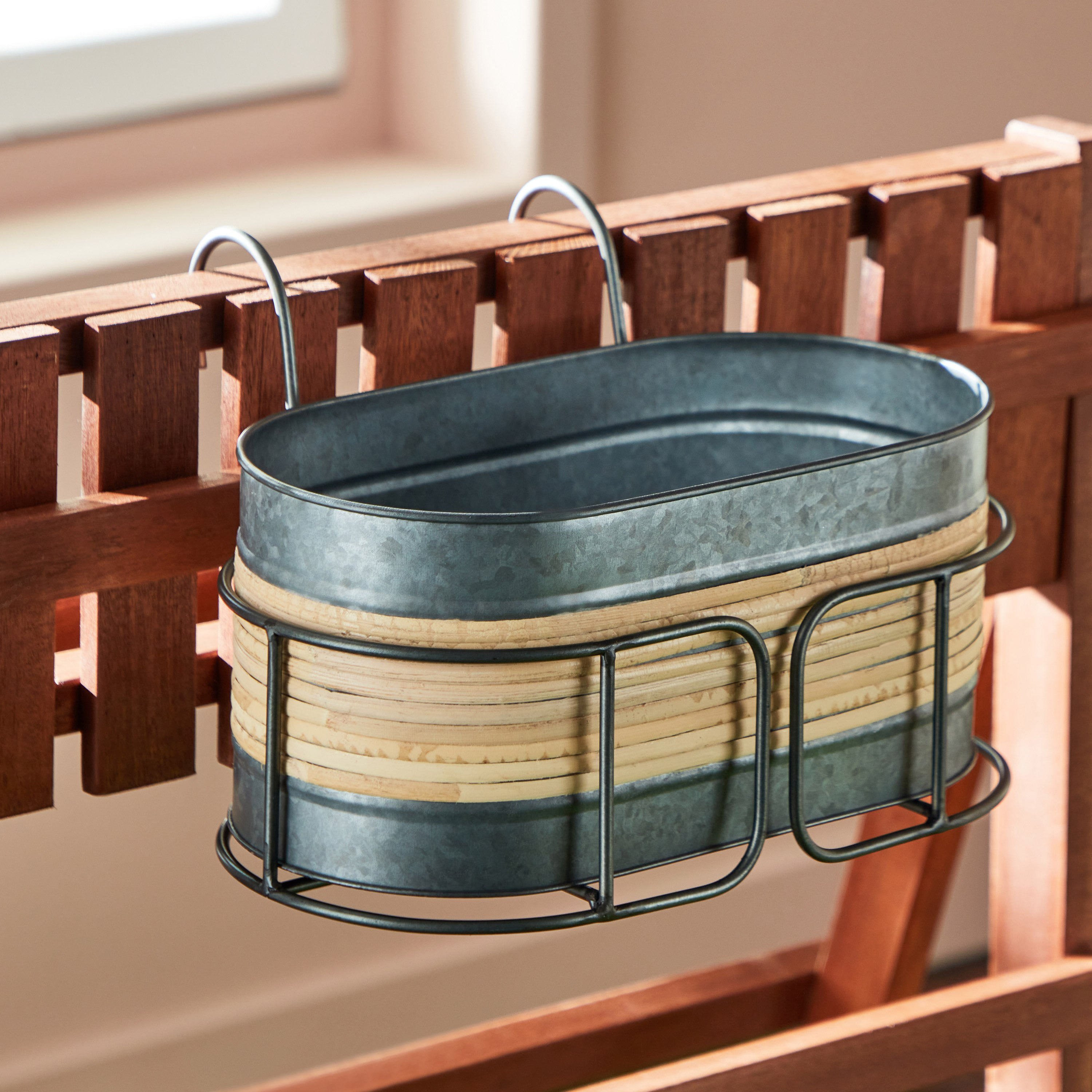 Eldora Galvanized Metal Rectangular Hanging Planter with Burlap - 30.5x15.5x19.5 cm-PROMO_HB_AE_B2G2_011025-image-2