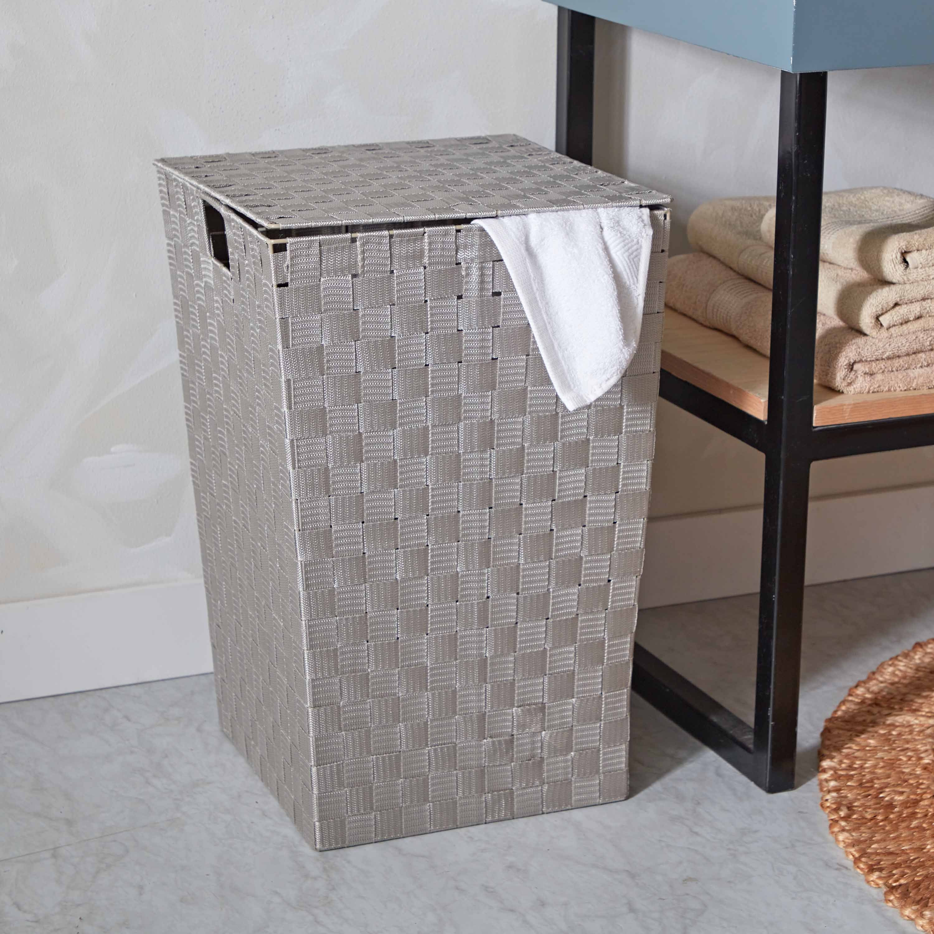 Strap Laundry Hamper with Lid - 36x36x55 cm-hbxbathroom-bathroomstorage-laundryhampers-image-1