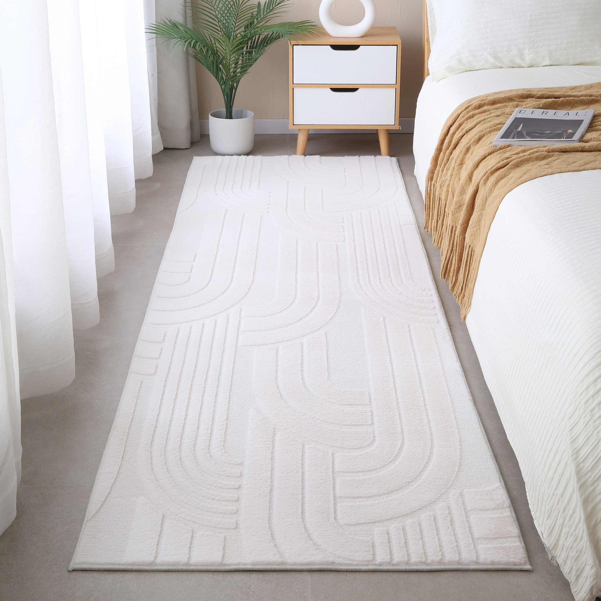 Zara Eela Jacquard Rabbit Fur Rug - 75x230 cm-hbxdecorandfurnishings-floorcoverings-rugs-image-1