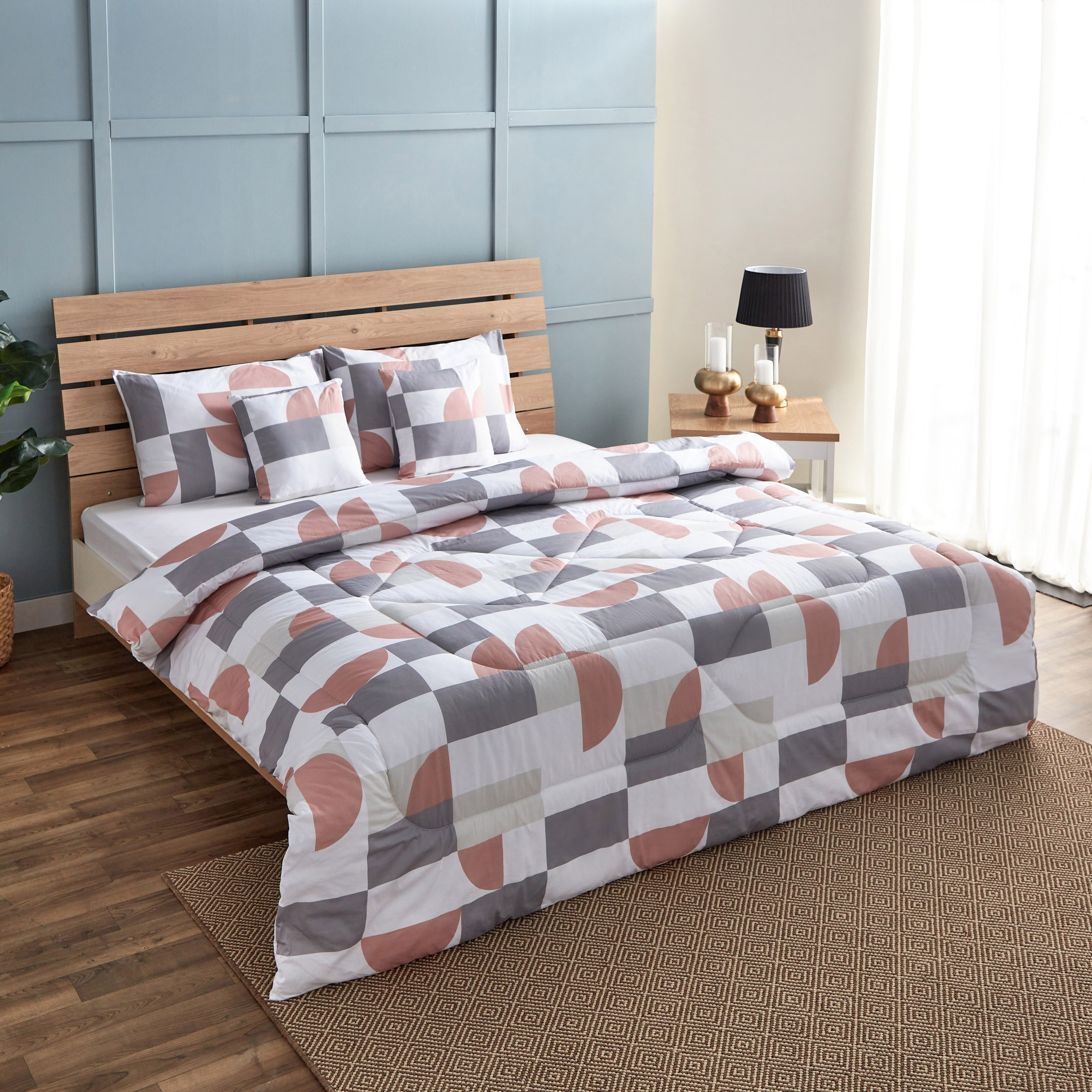 Luxot Geozest 5-Piece Cotton Printed King Comforter Set - 220x240 cm-hbxhomeware-hbxdecorandfurnishings-image-1