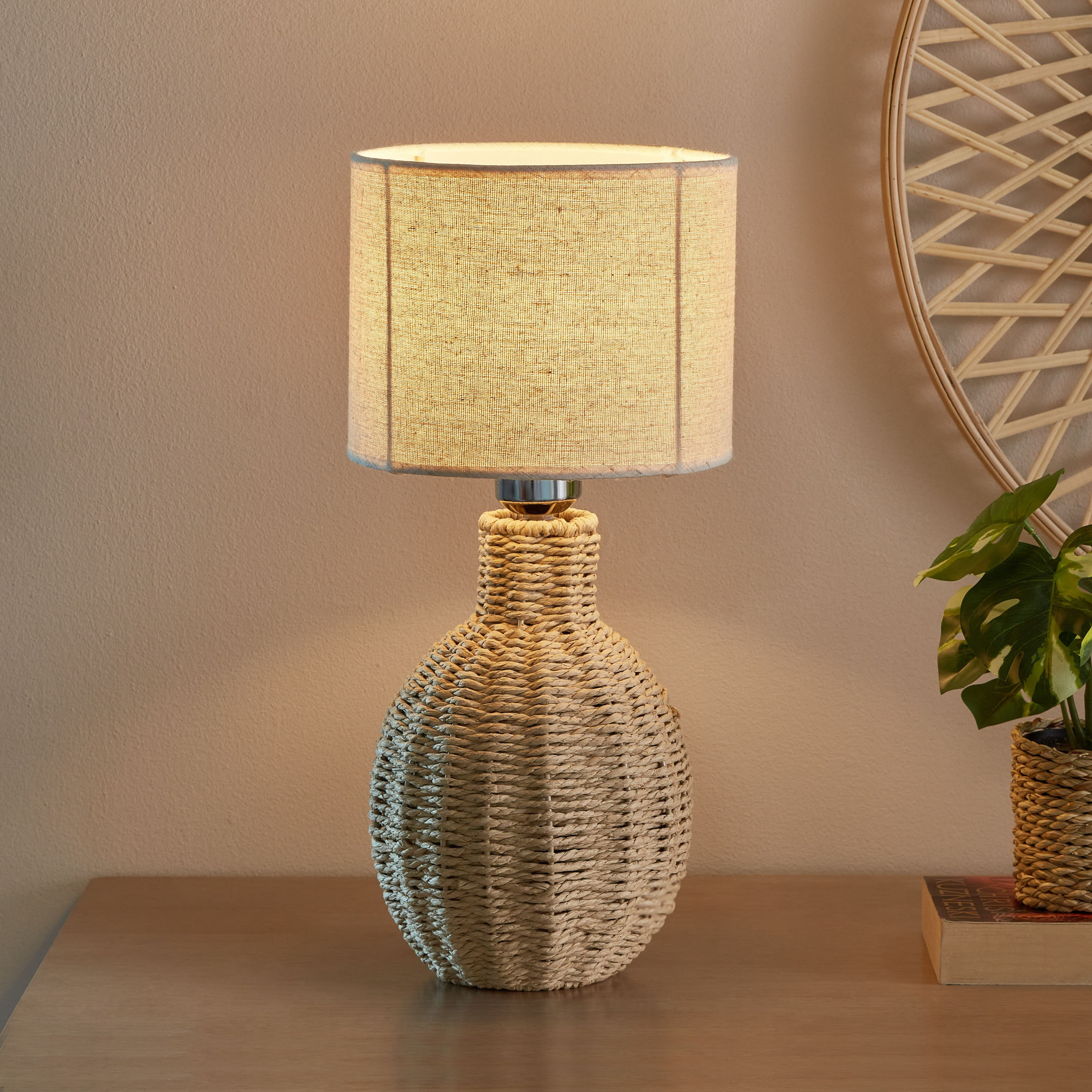 مصباح طاولة من الأحبال الورقية مع غطاء كتان من ناتشورا - 20x42 سم-hbxlivingroom-lighting-tablelamps-image-2