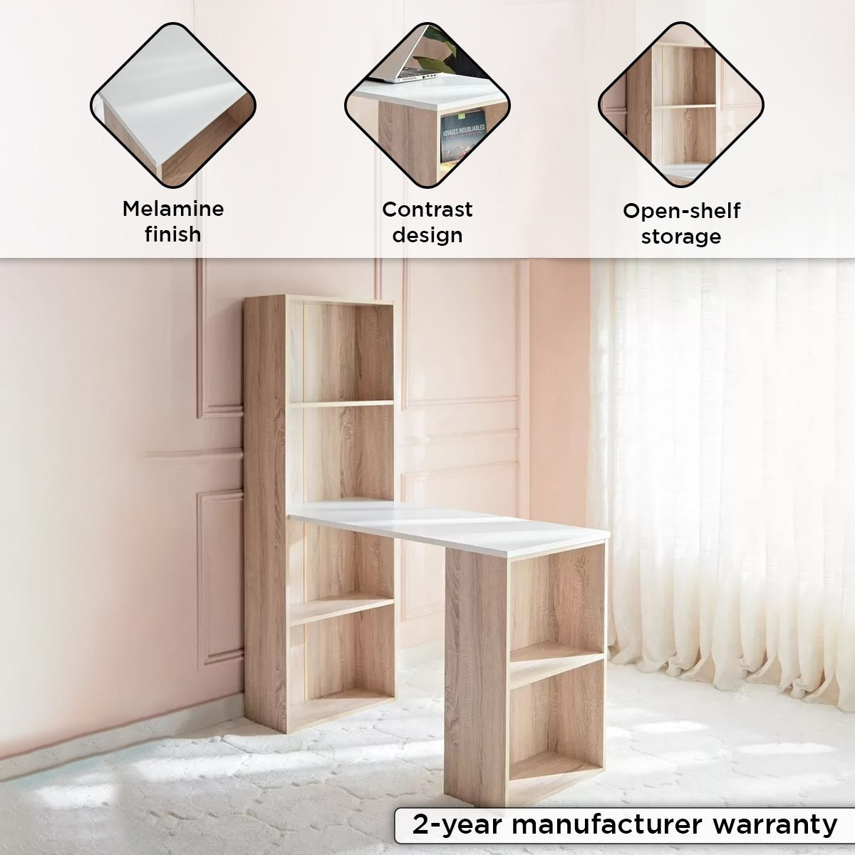 Oxford Tall Melamine Top Bookcase Study Desk-hbxfurniture-office-desks-image-7