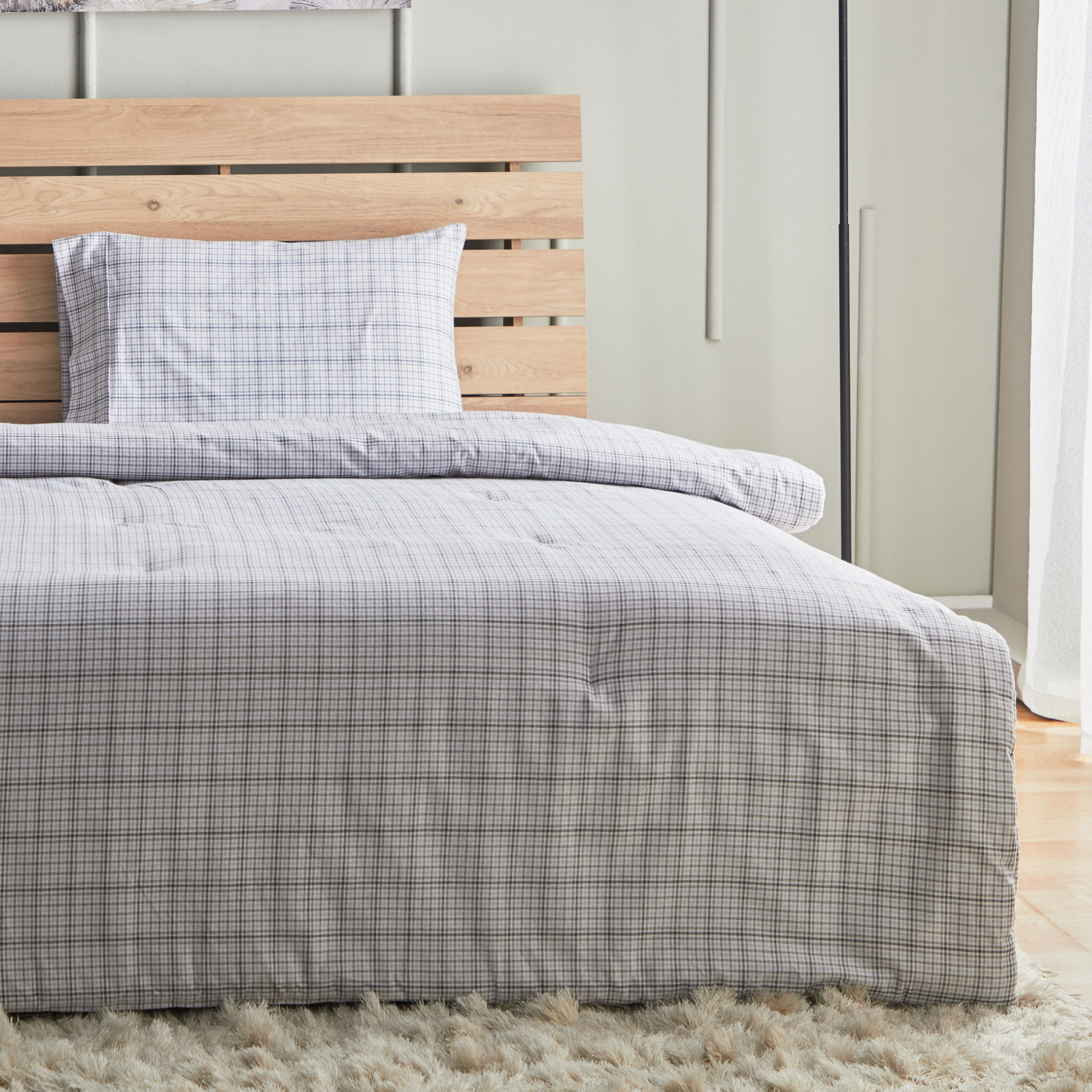Snug Harbor Check 2-Piece Cotton Flannel Twin Comforter Set - 150x220 cm-hbxhomeware-hbxdecorandfurnishings-image-1