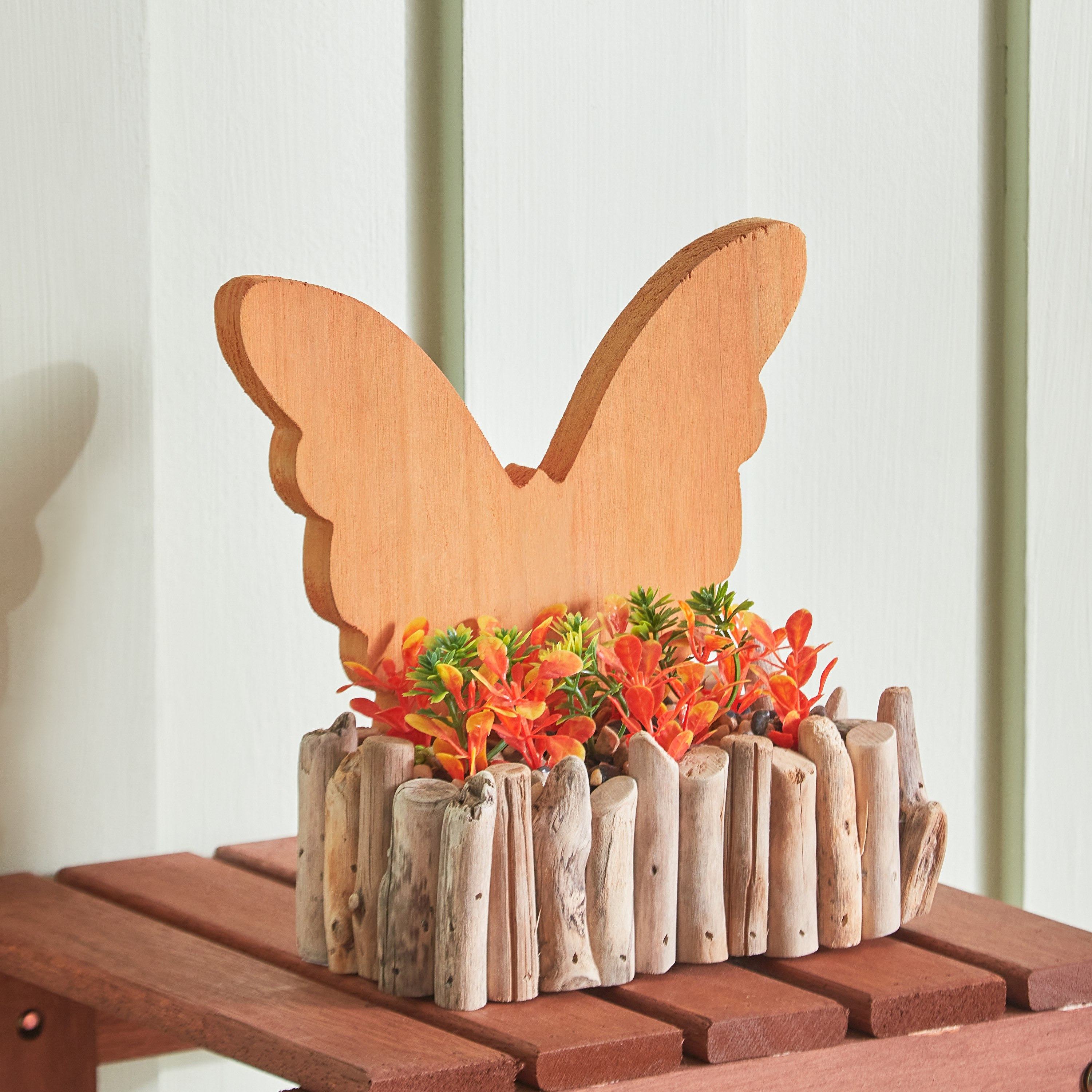 Trent Wooden Butterfly Flower Arrangement - 18.5x8.5x18.5 cm-hbxdecorandfurnishings-homeaccessories-artificialflowersandplants-image-1