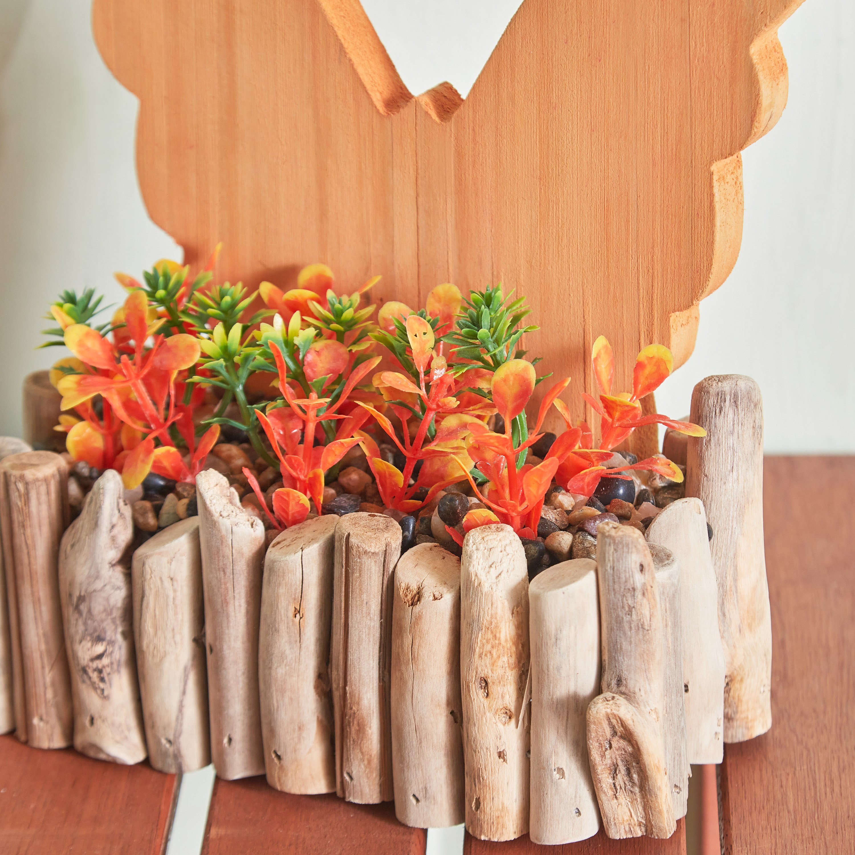 Trent Wooden Butterfly Flower Arrangement - 18.5x8.5x18.5 cm-hbxdecorandfurnishings-homeaccessories-artificialflowersandplants-image-4