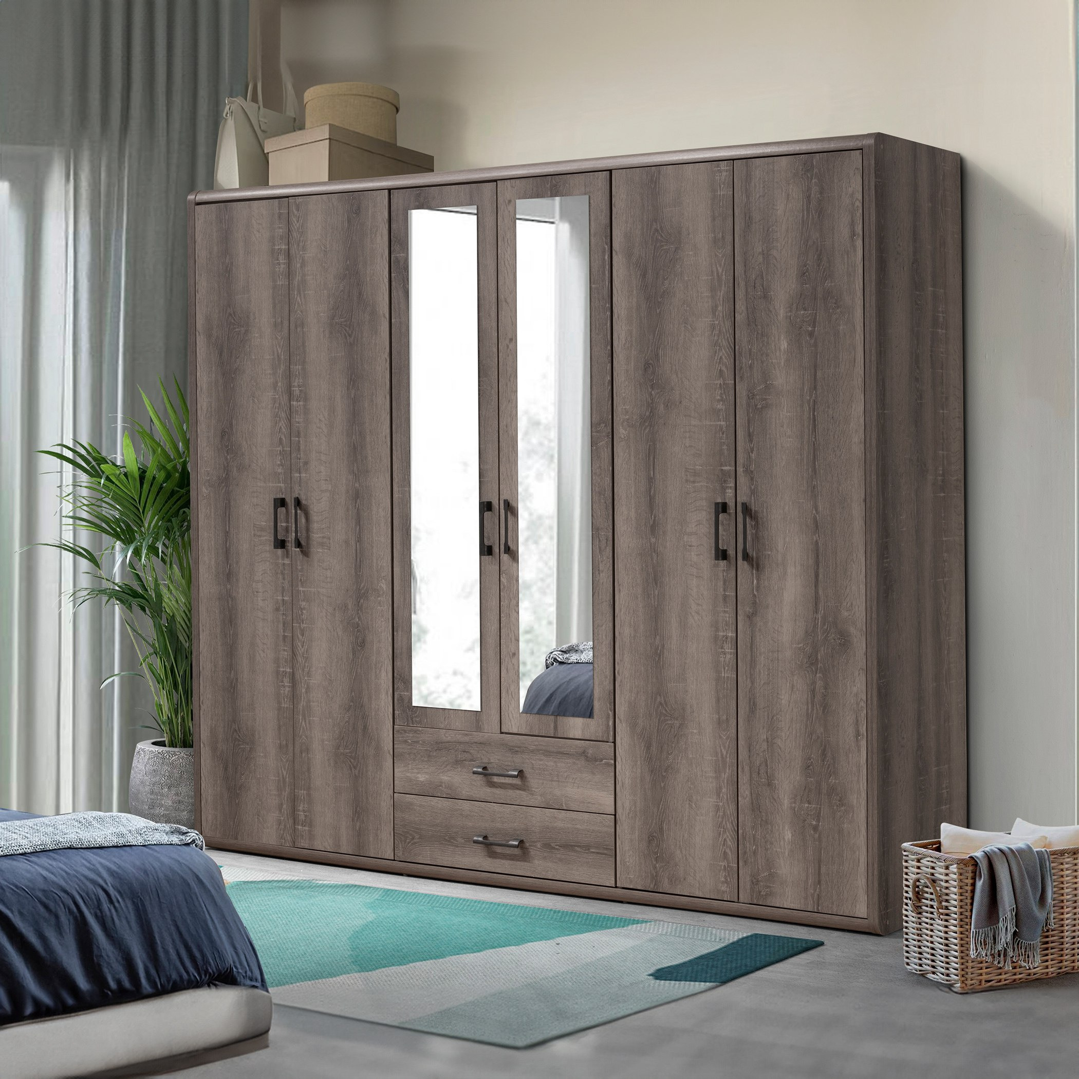 خزانة ملابس 6 أبواب مع درجين و2 مرآة - جلوبس نيو من موڤو-hbxfurniture-wardrobes-image-1